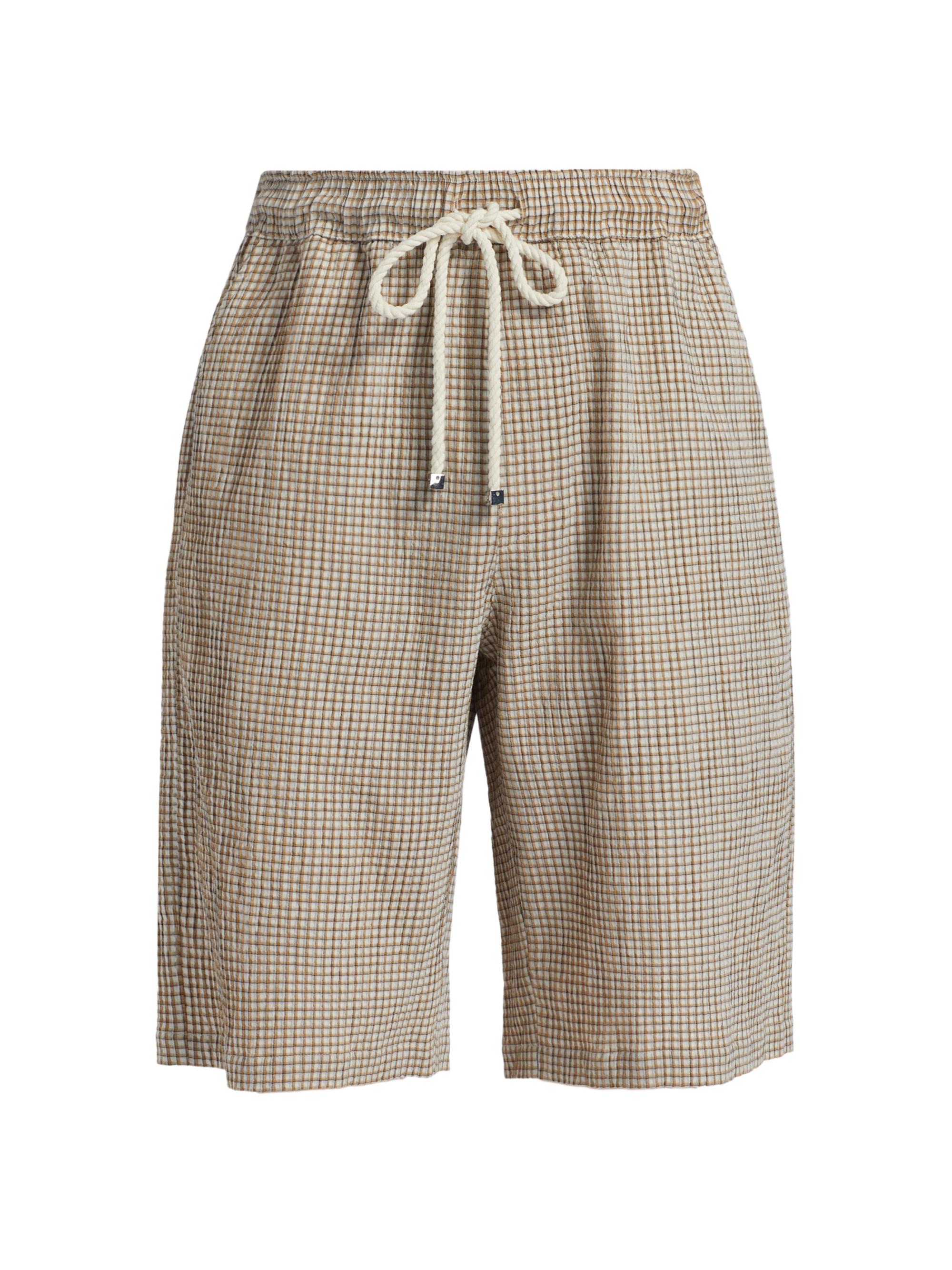 Nahmias Men's Plaid Seersucker Baggy Shorts - Sand
