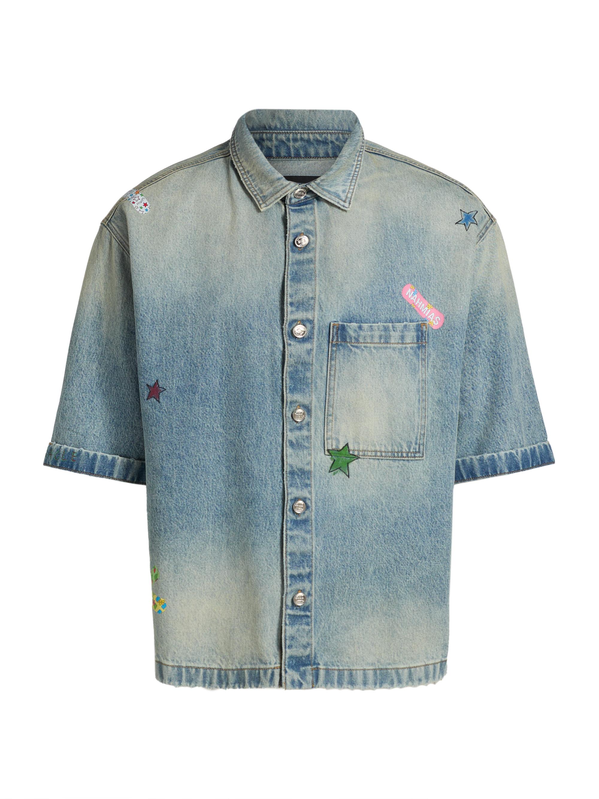 Nahmias Men's Logo Bandage Denim Shirt - Light Wash