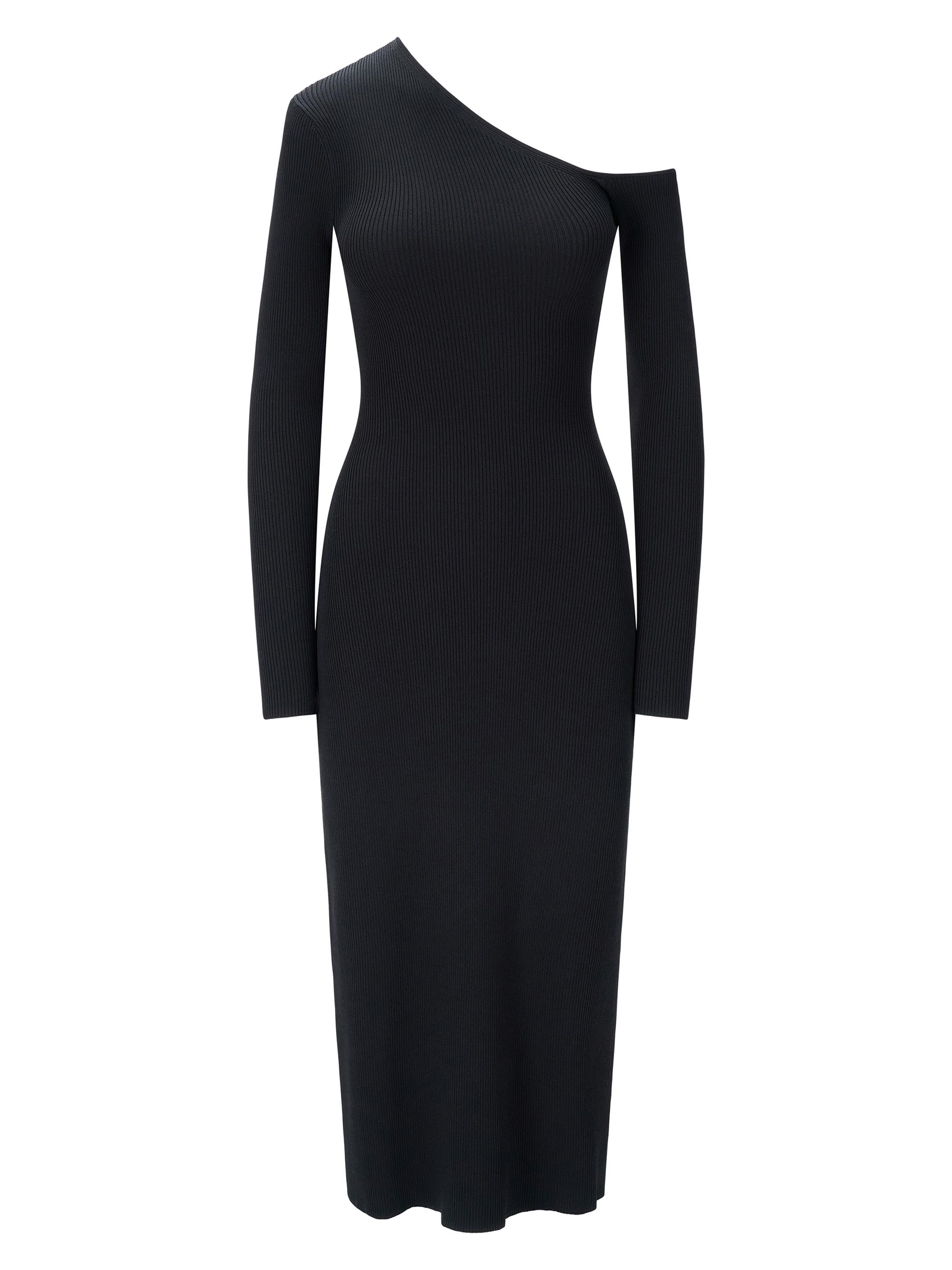 knee length dresses for ladies Midi One Sleeve DRESS ASYMMETRIC brown – MONOSUIT main image 0