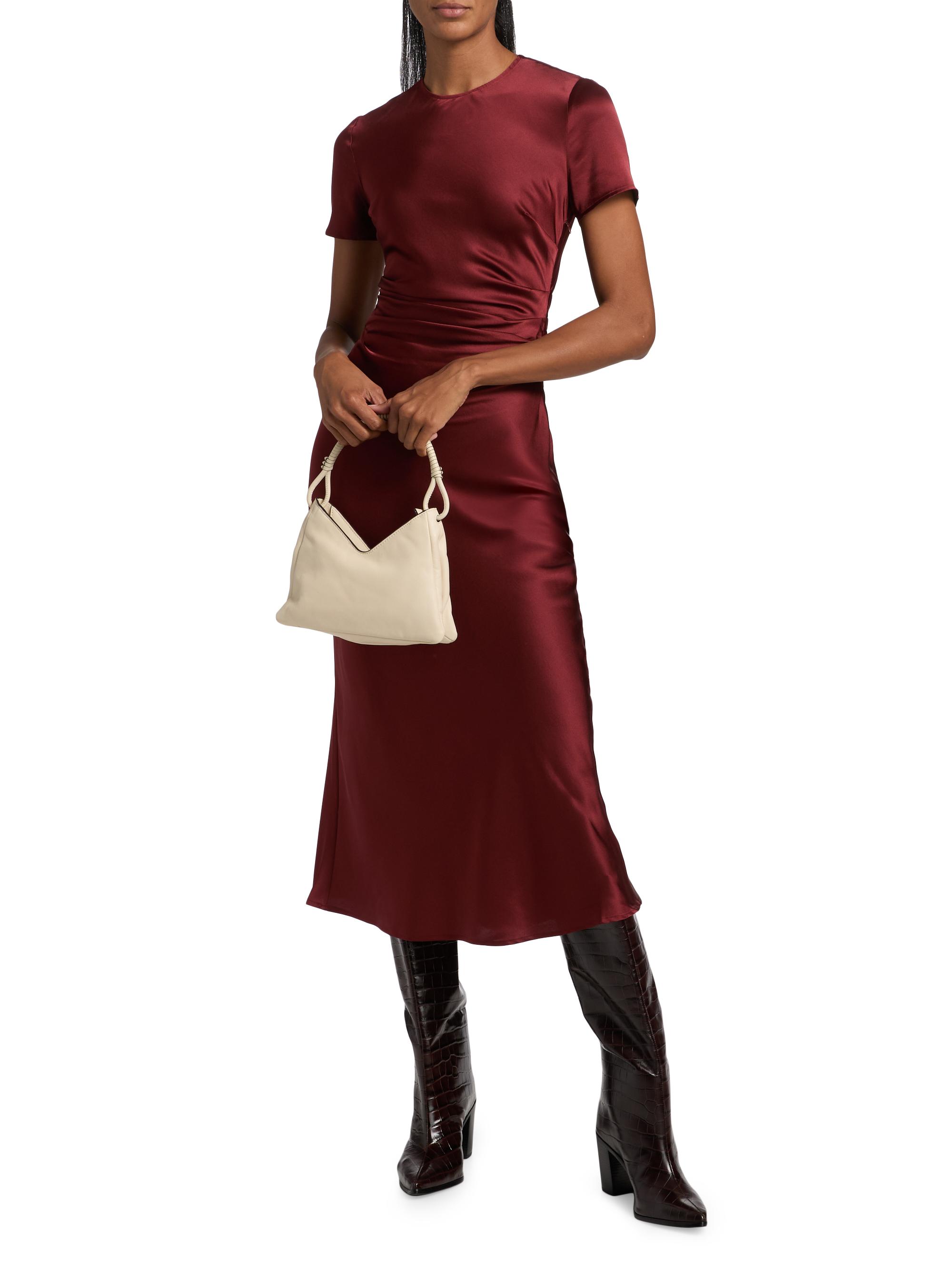 staud burgundy dress Illusion Neckline Long Sleeve Wedding Dress,Burgundy White Bridal Dress,WD00868, US2 / Black main image 0