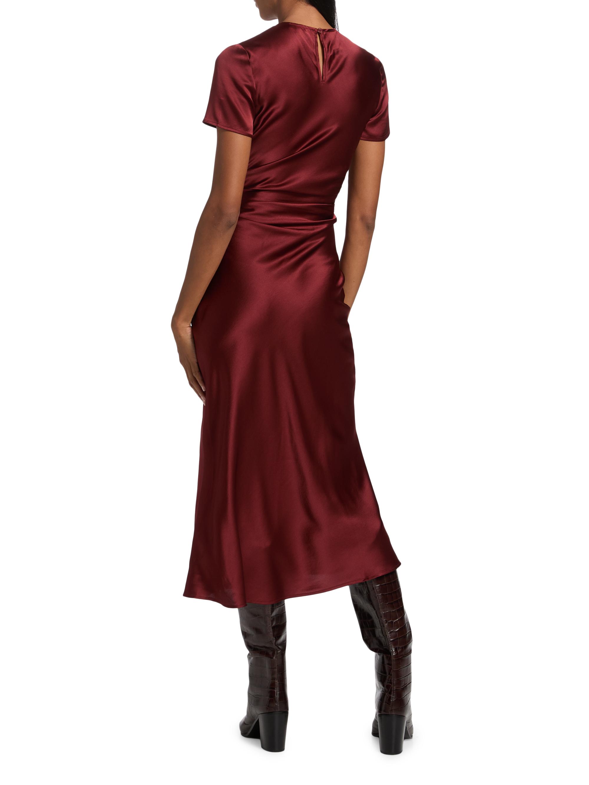 staud burgundy dress Plus Size Long Sleeve Midi Dress with Pockets for Wedding Guests & Holiday  Events