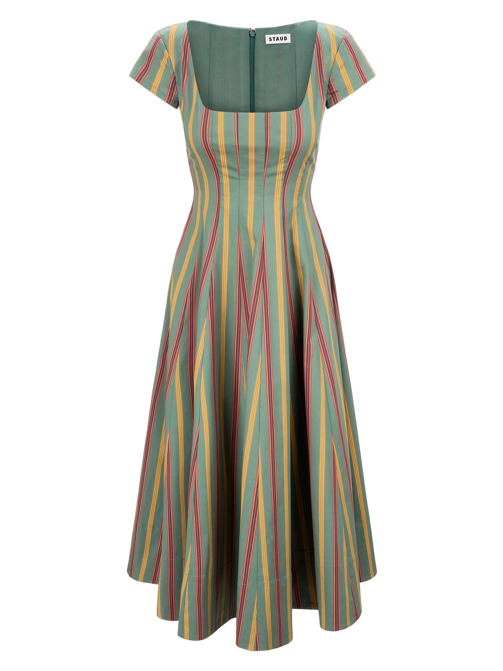 Staud Wells Striped Stretch-Cotton Square-Neck Midi-Dress | Saks Fifth  Avenue