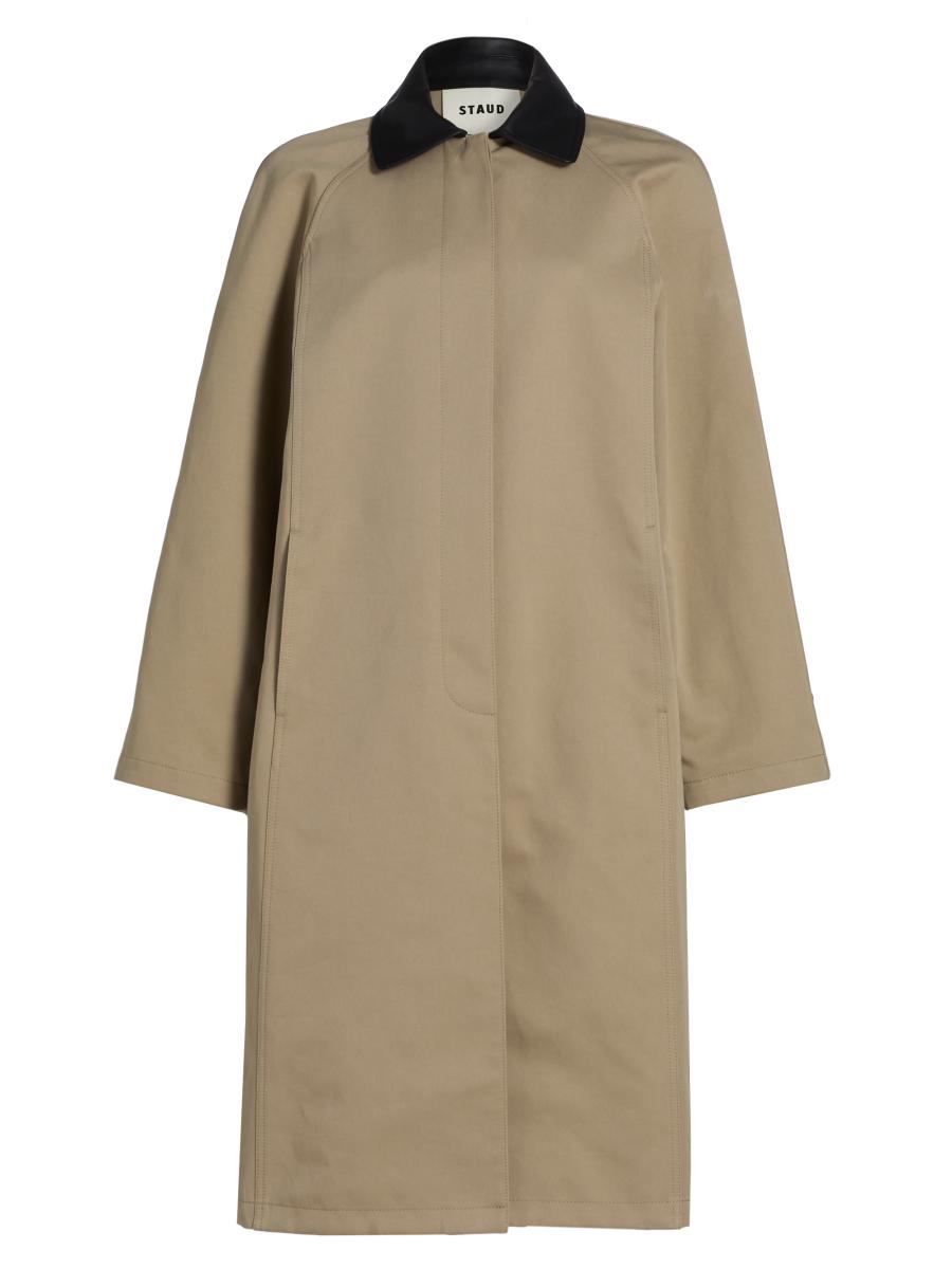 Staud Women's Jackson Leather Collar Long Coat In Gray