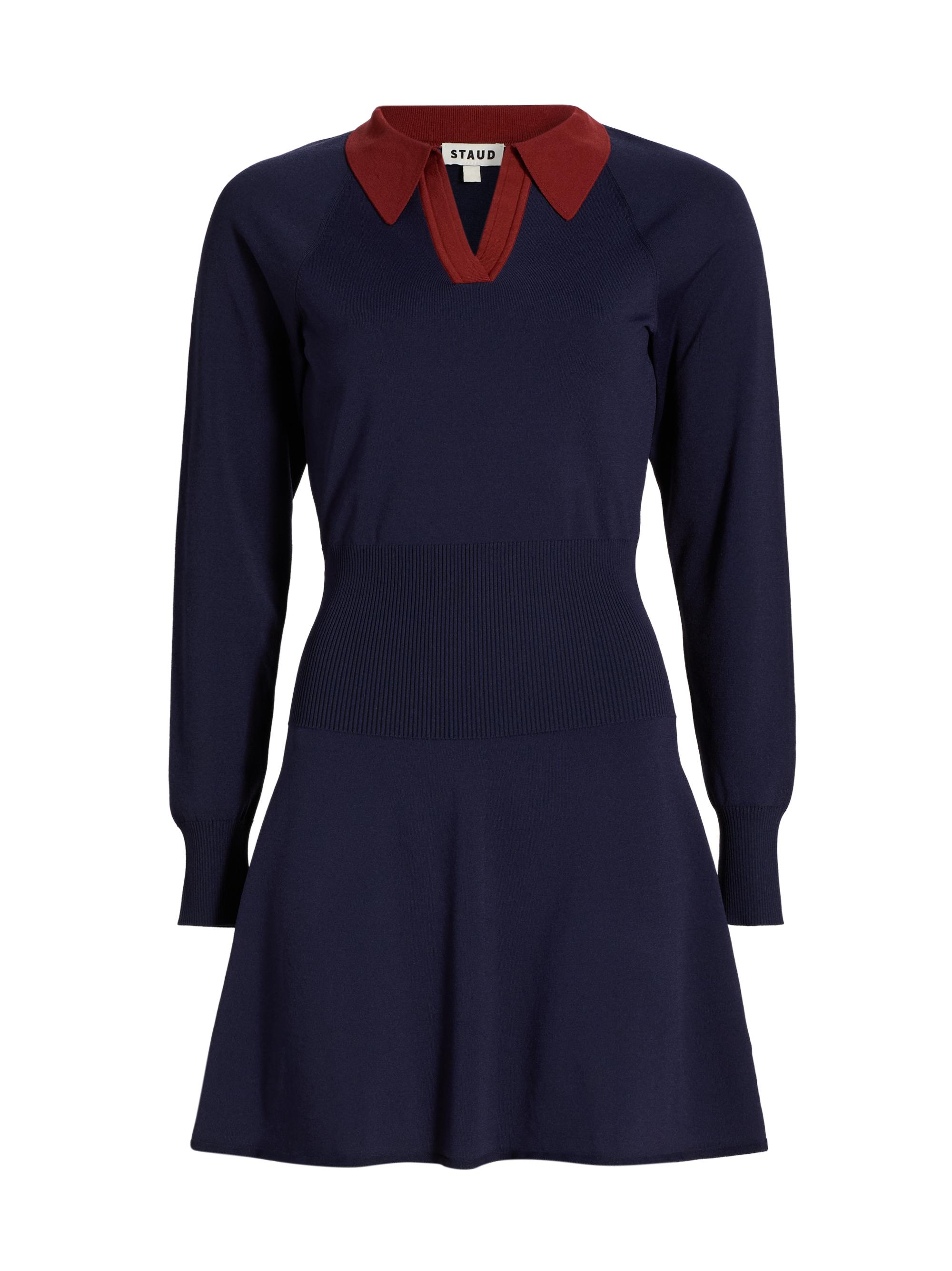 Staud Women's Gene Split Collar Minidress - Navy Sangria