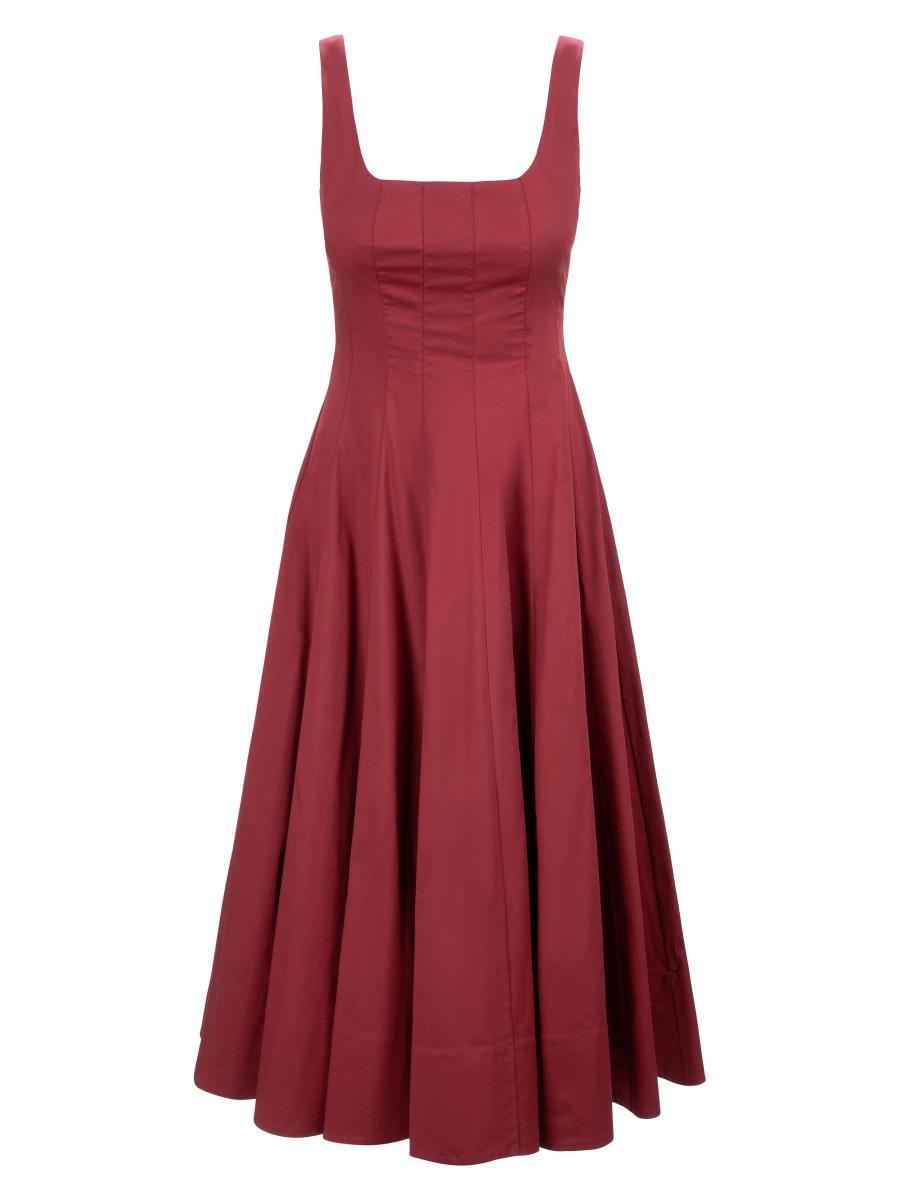 navy blue dress for baby girl Staud Wells Pleated Stretch-Cotton Poplin Midi Dress