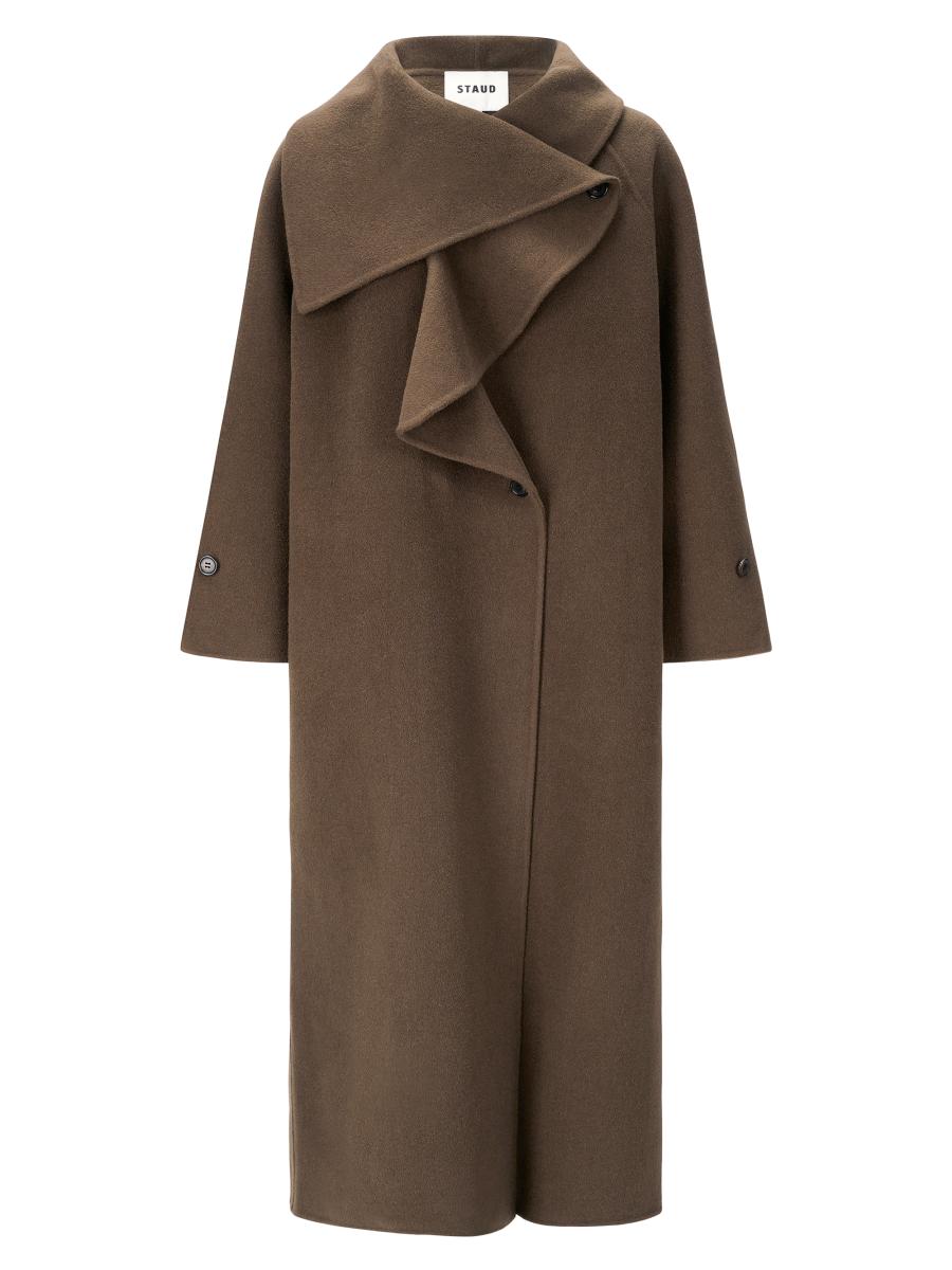 Staud Women's Noah Wool-blend Asymmetric-lapel Long Coat In Brown