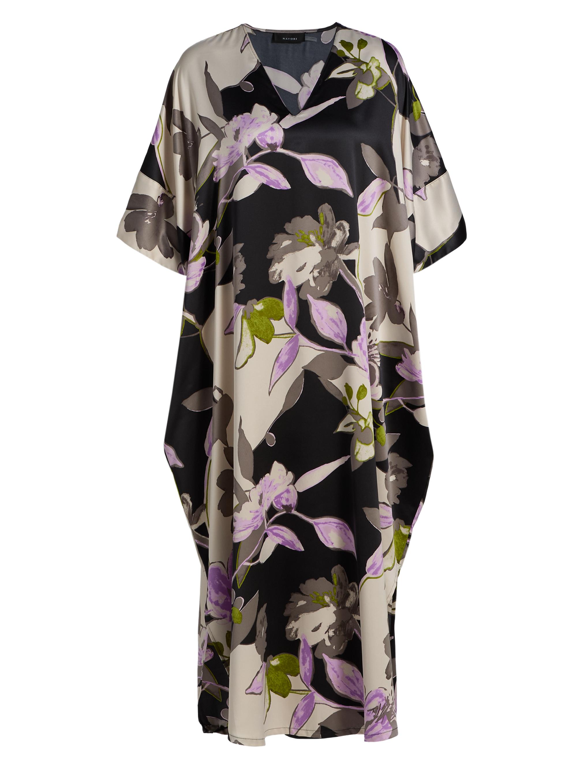 Natori Women's Tsubaki Floral Charmeuse Midi-Dress - Black Multi