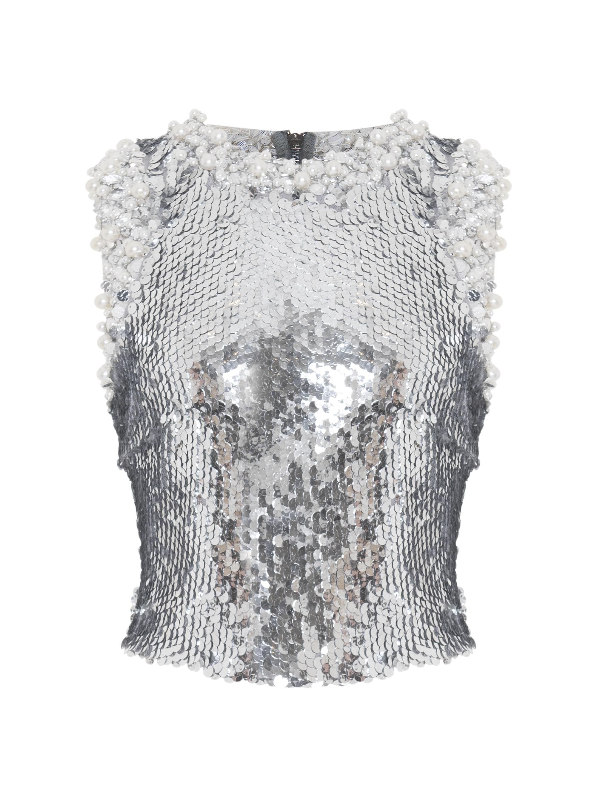 PatBO Women's Moonlight Sequin Top - Silver