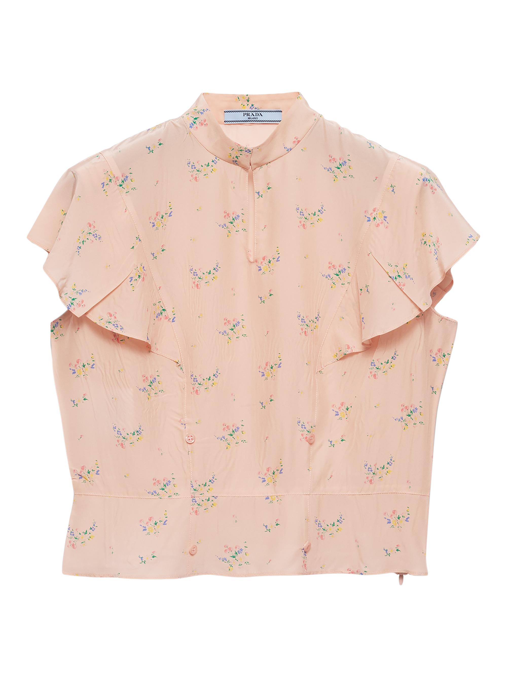 Prada Women's Floral Print Pongé Top - Pink