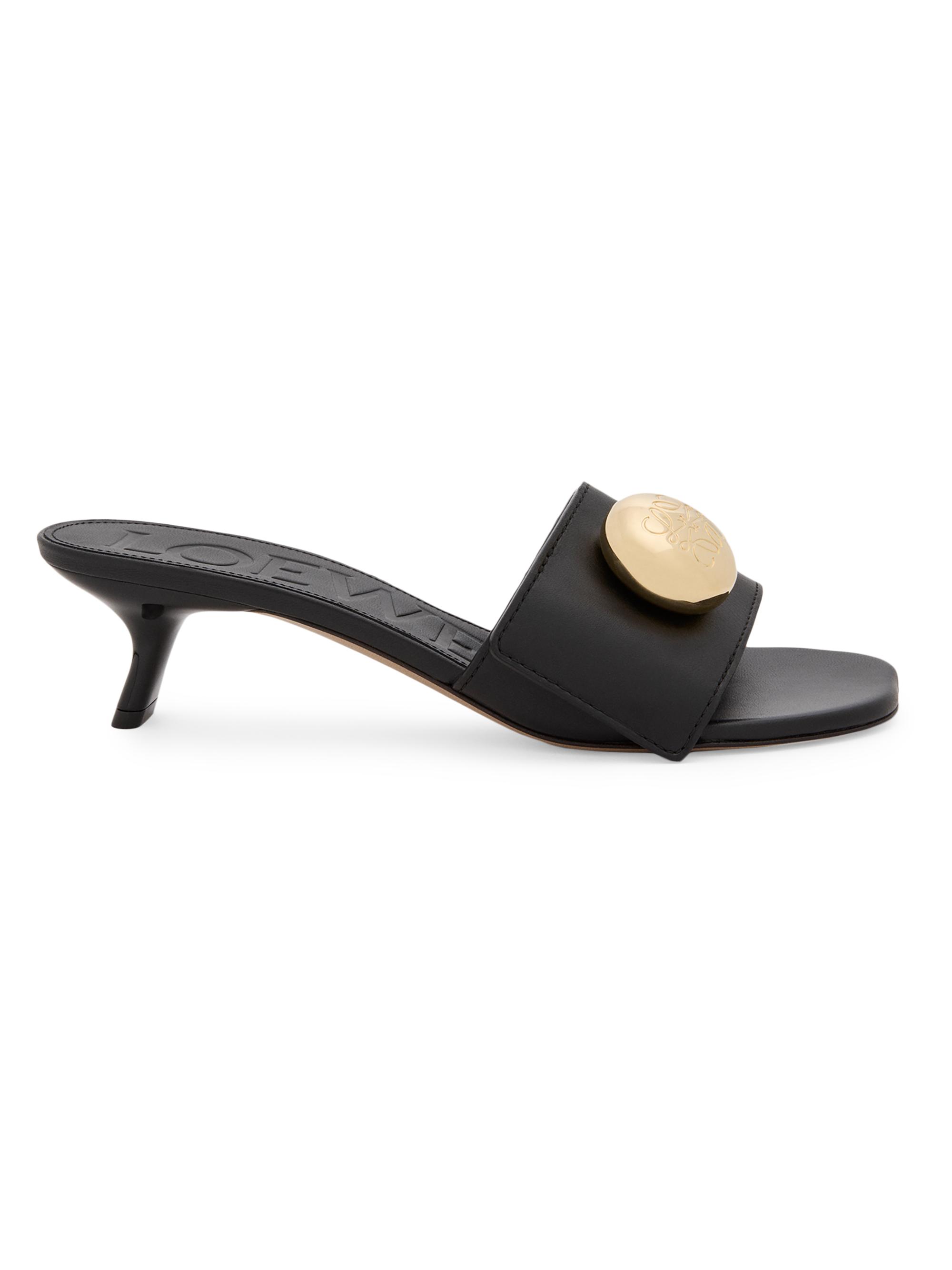 LOEWE Women's Pebble 45MM Leather Slides - Black  Sandals