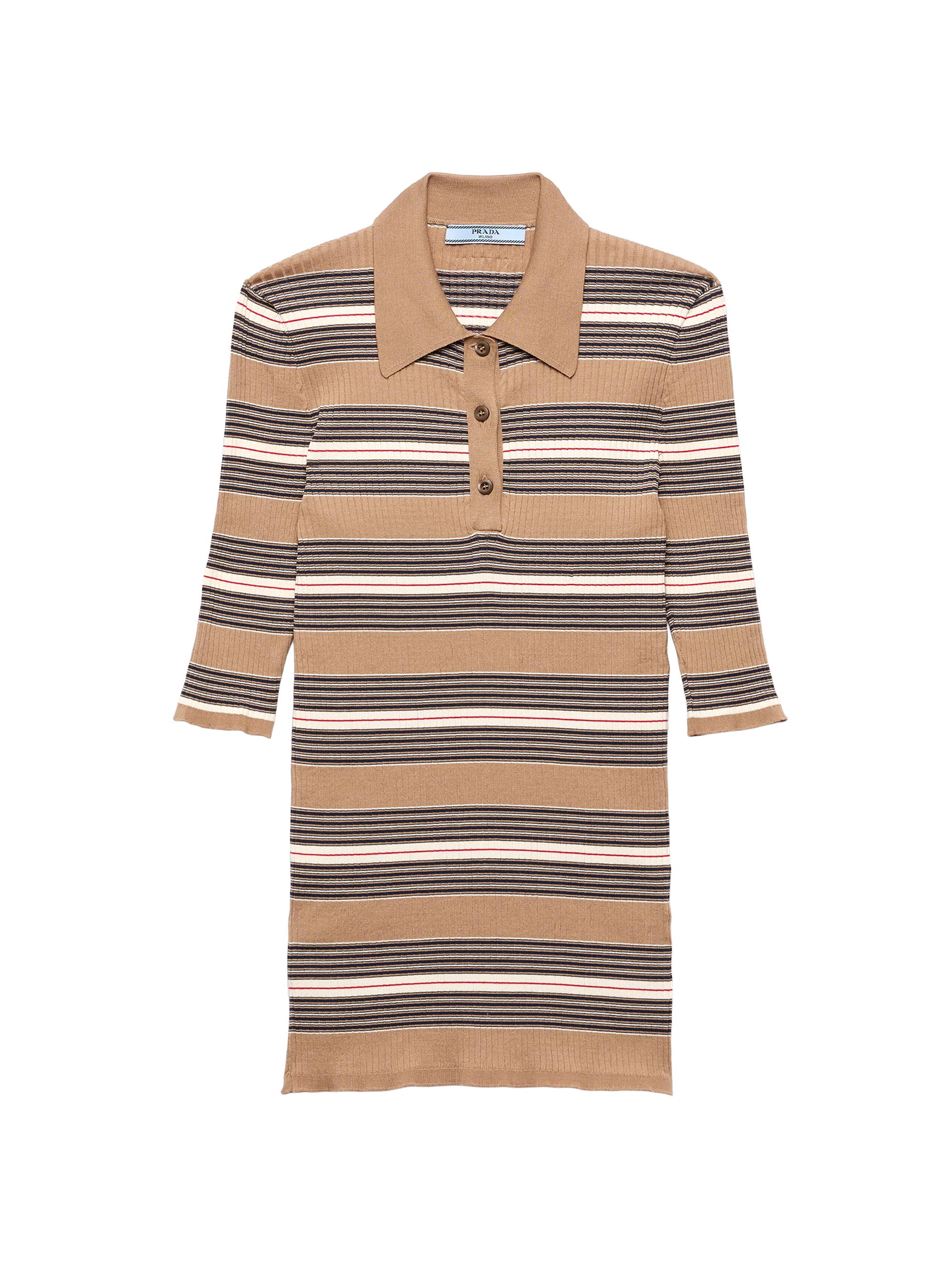 Prada Women's Striped Cotton Polo Shirt - Brown