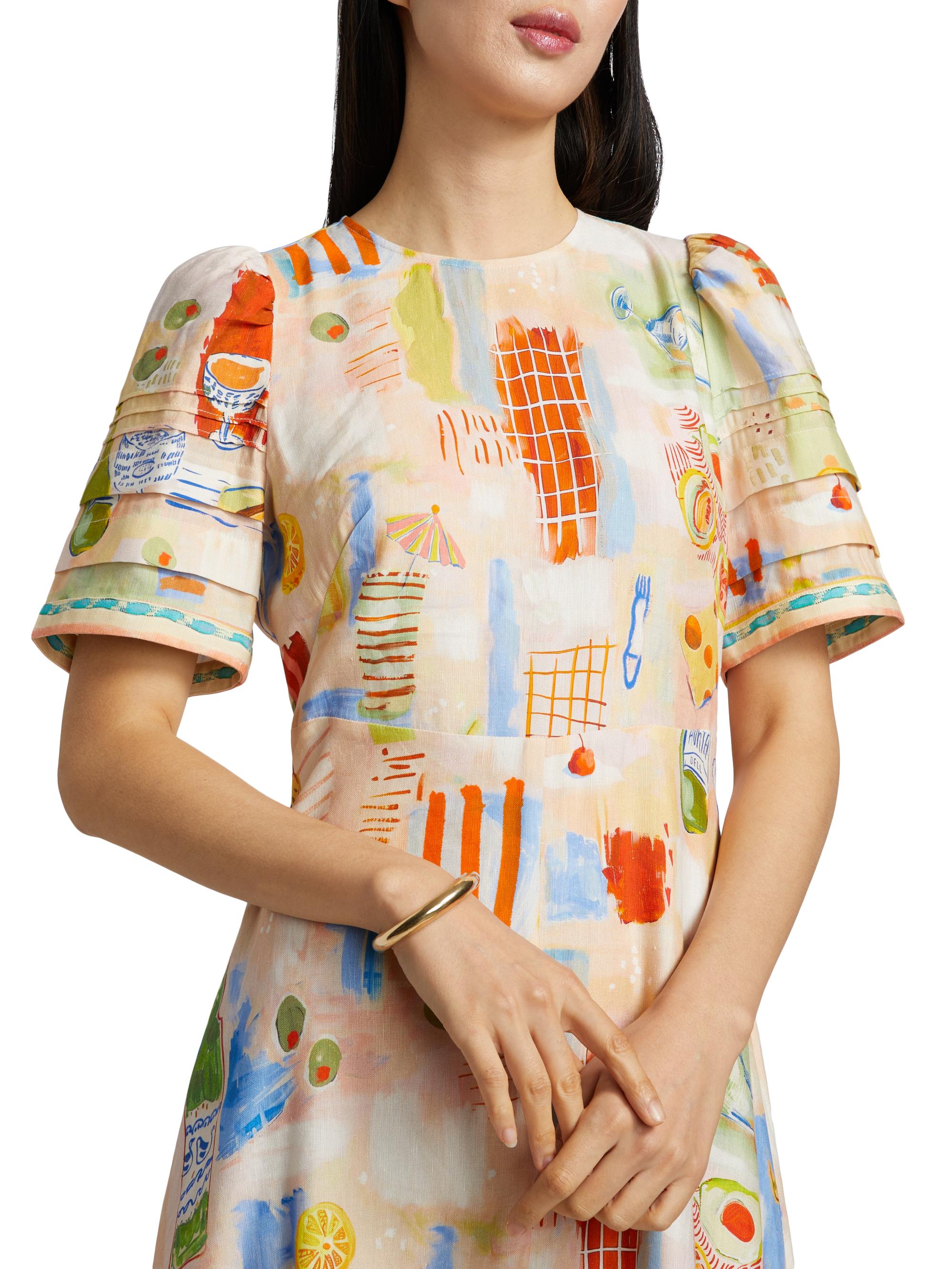 Hunter Bell Women's Casey Printed Linen-Blend Midi-Dress - Happy Hour - Size 0
