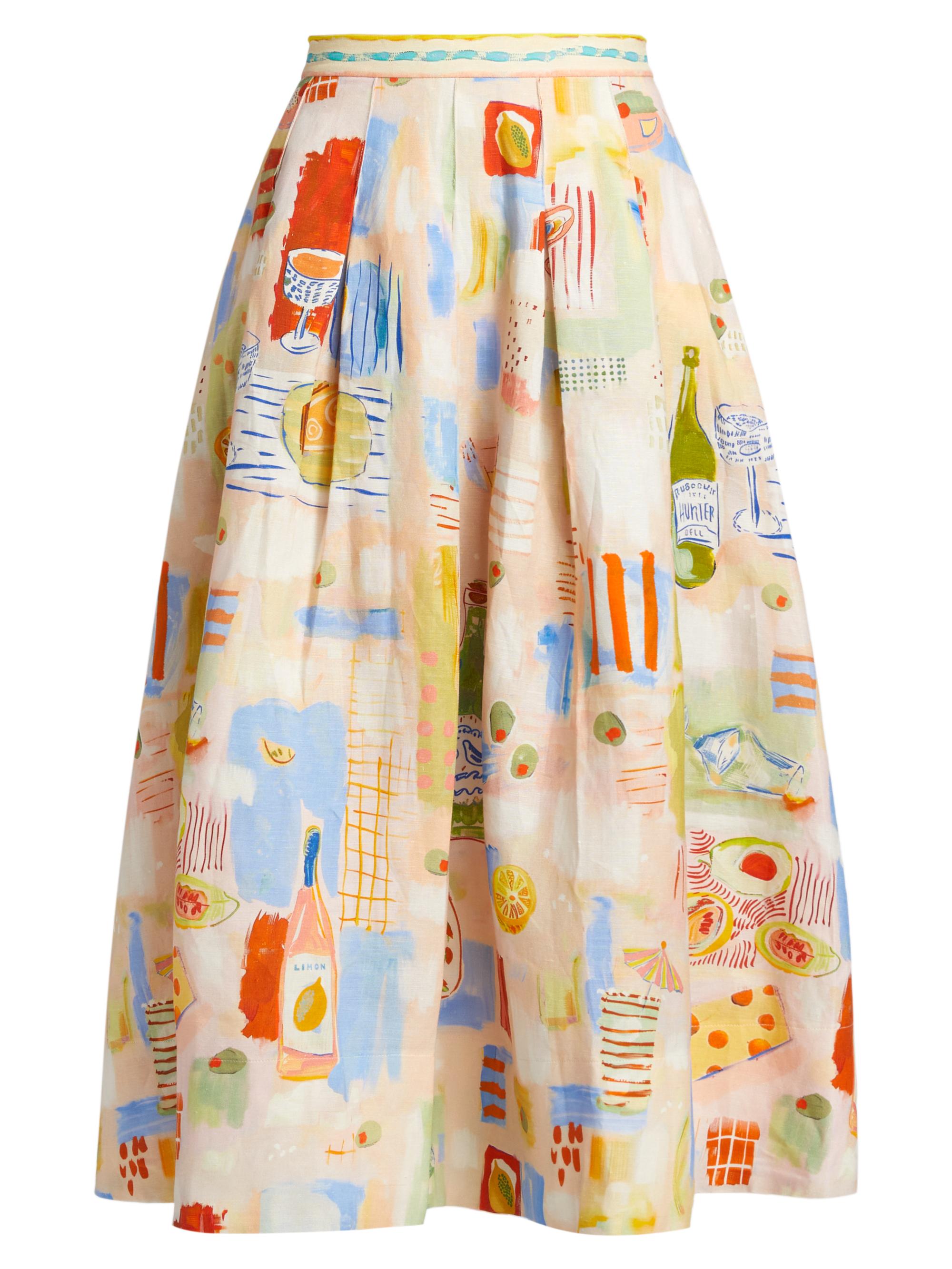 Hunter Bell Women's Alexis Printed Pleated Linen-Blend Midi-Skirt - Happy Hour