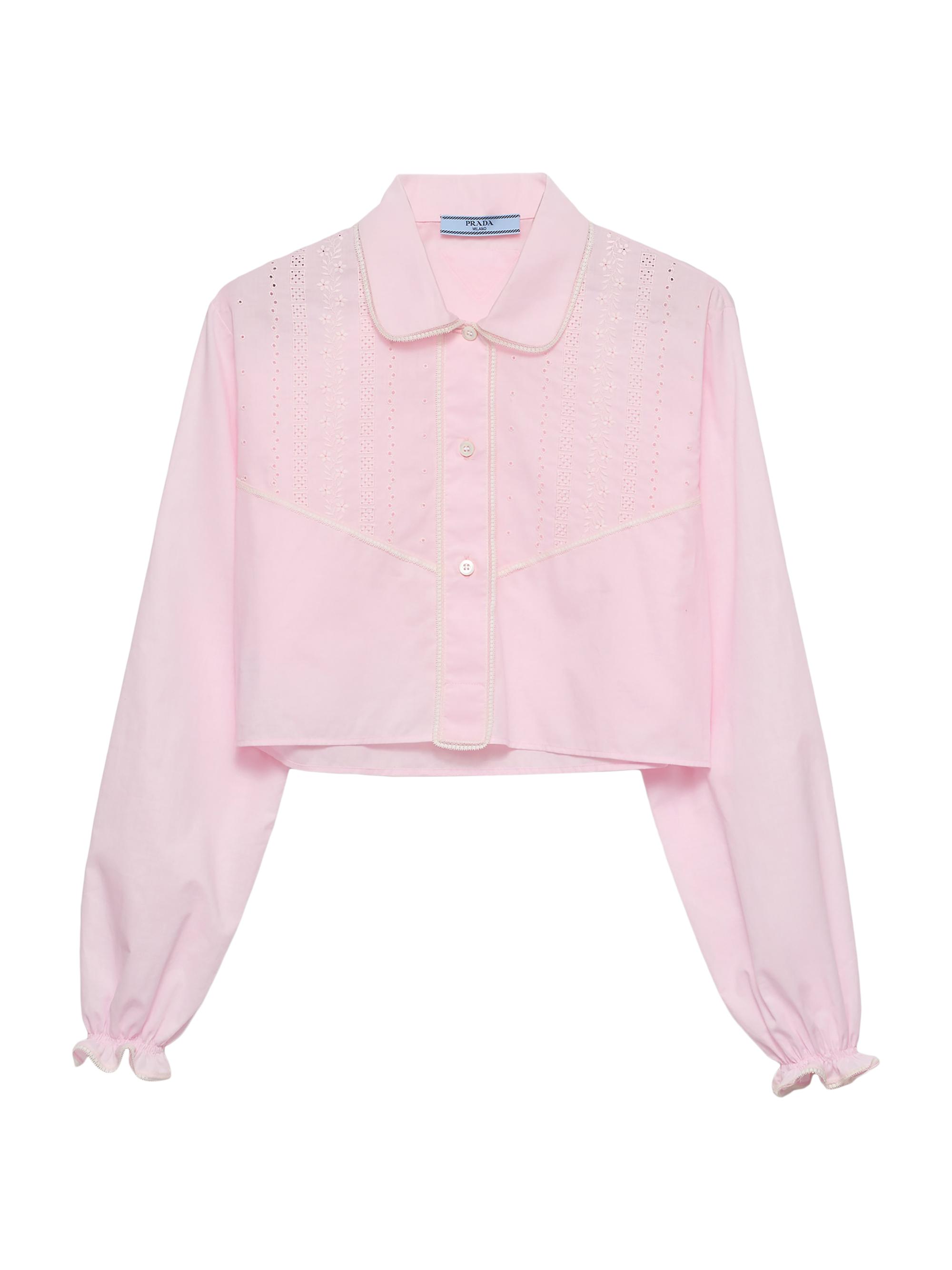 Prada Women's Embroidered Cropped Batiste Shirt - Pink