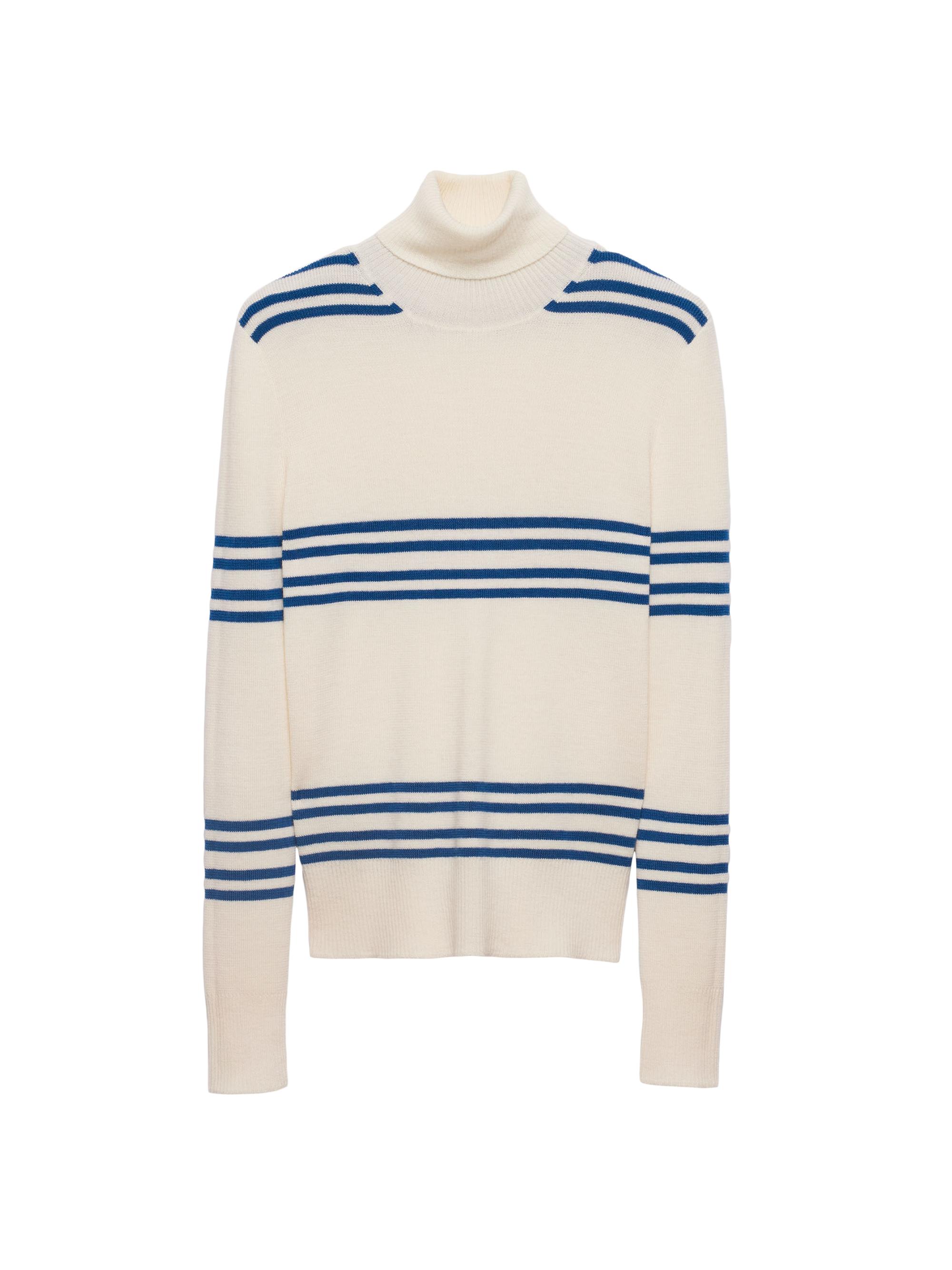 Prada Women's Striped Wool Turtleneck Sweater - Beige Khaki