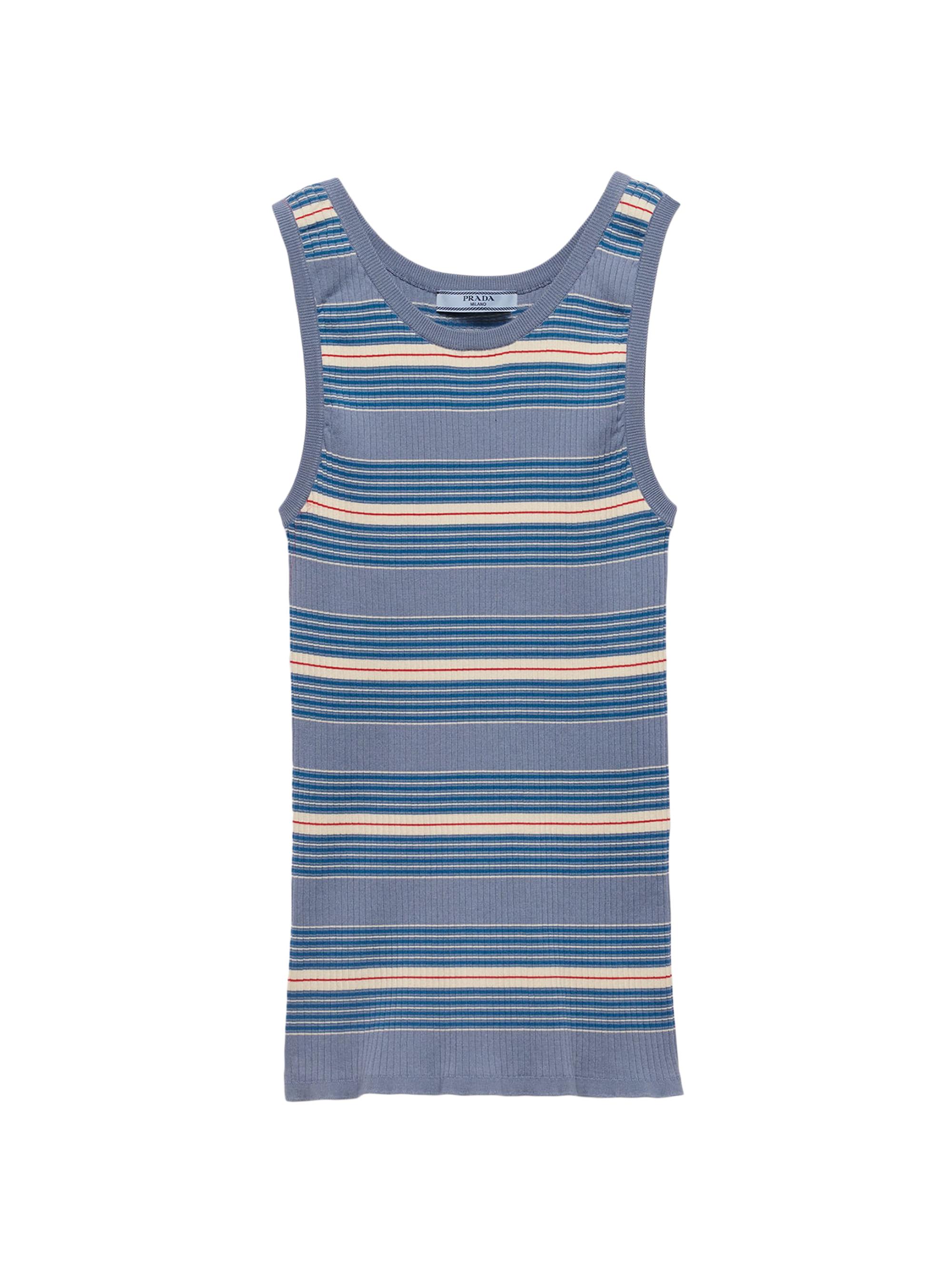 Prada Women's Striped Stretch Cotton Knit Top - Blue