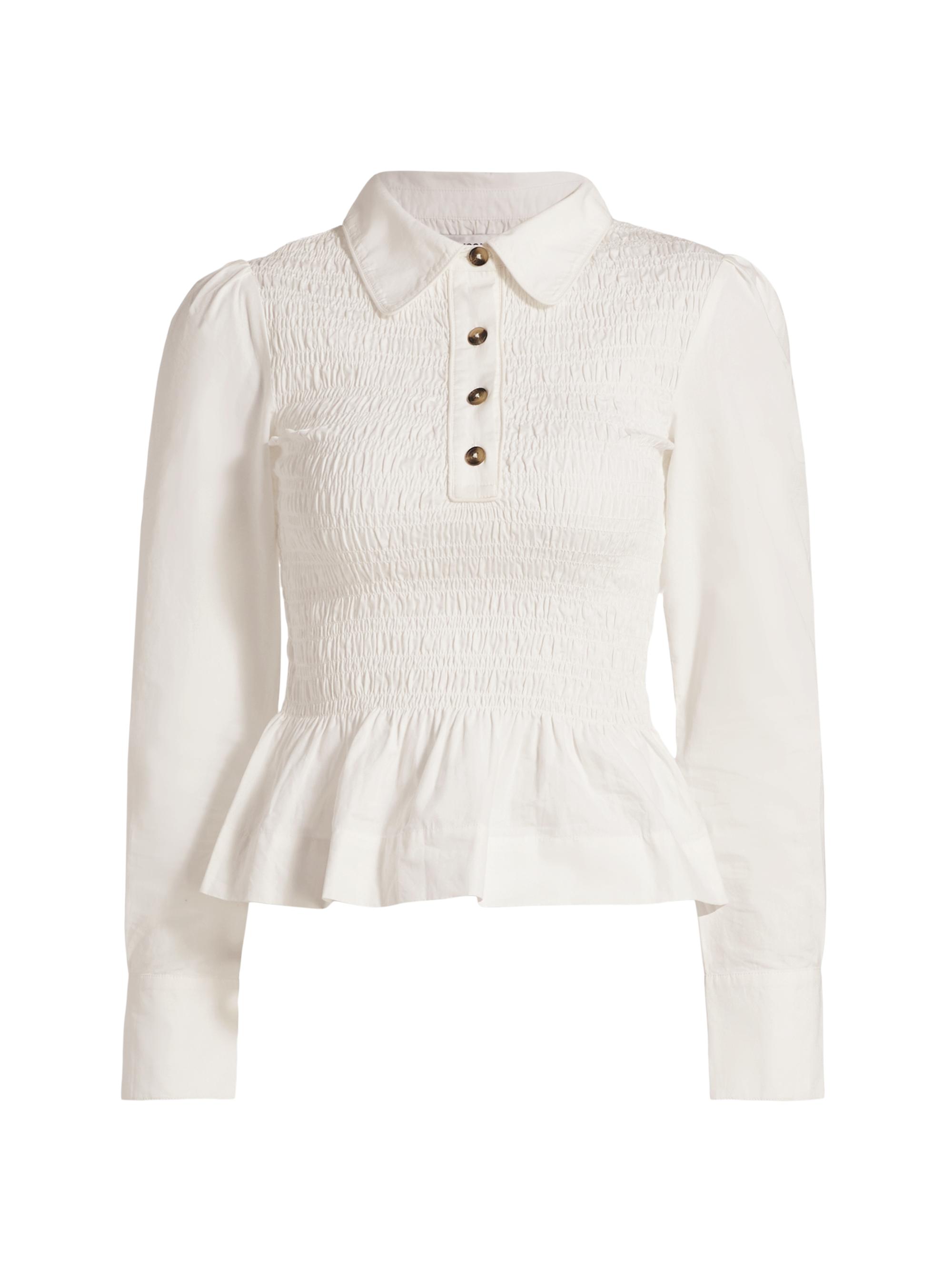 Damson Madder Women's Hazel Shirred Cotton Shirt - White