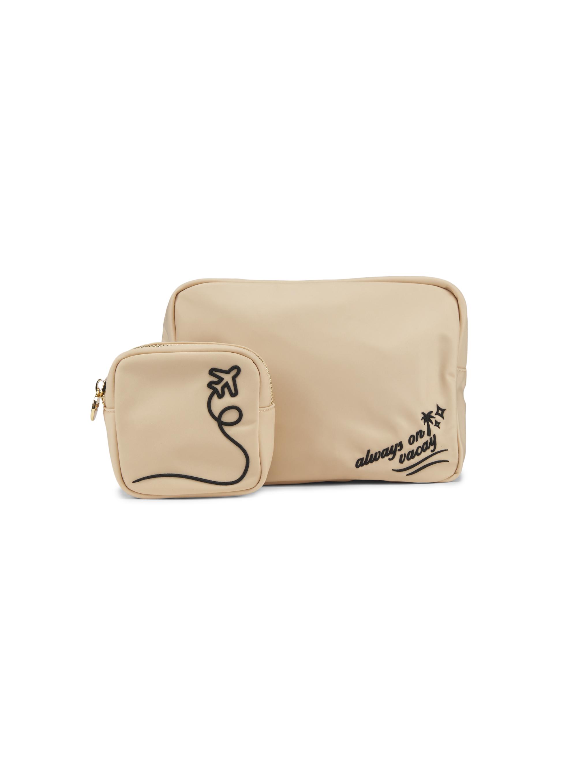 Stoney Clover Lane Women's Travel Embroidered Pouch Set - Sand