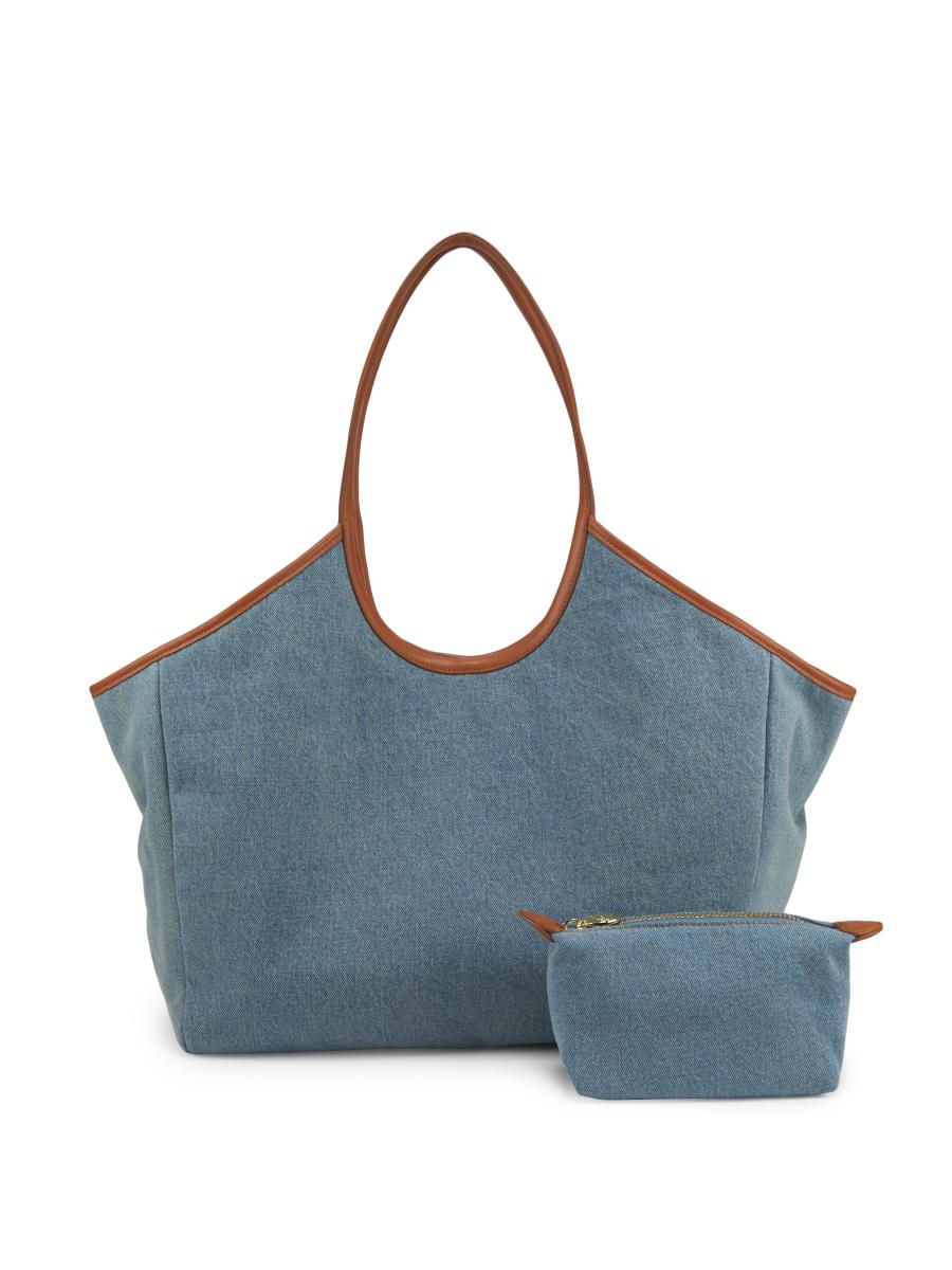 Stoney Clover Lane Women's Denim Scoop Tote Bag & Pouchette Set In Blue