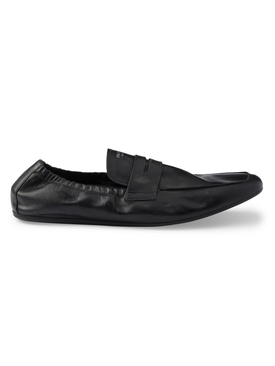 靴 PRADA archive leather belt CYPHER LOAFER Black Brushed leather loafers with metal ring | PRADA