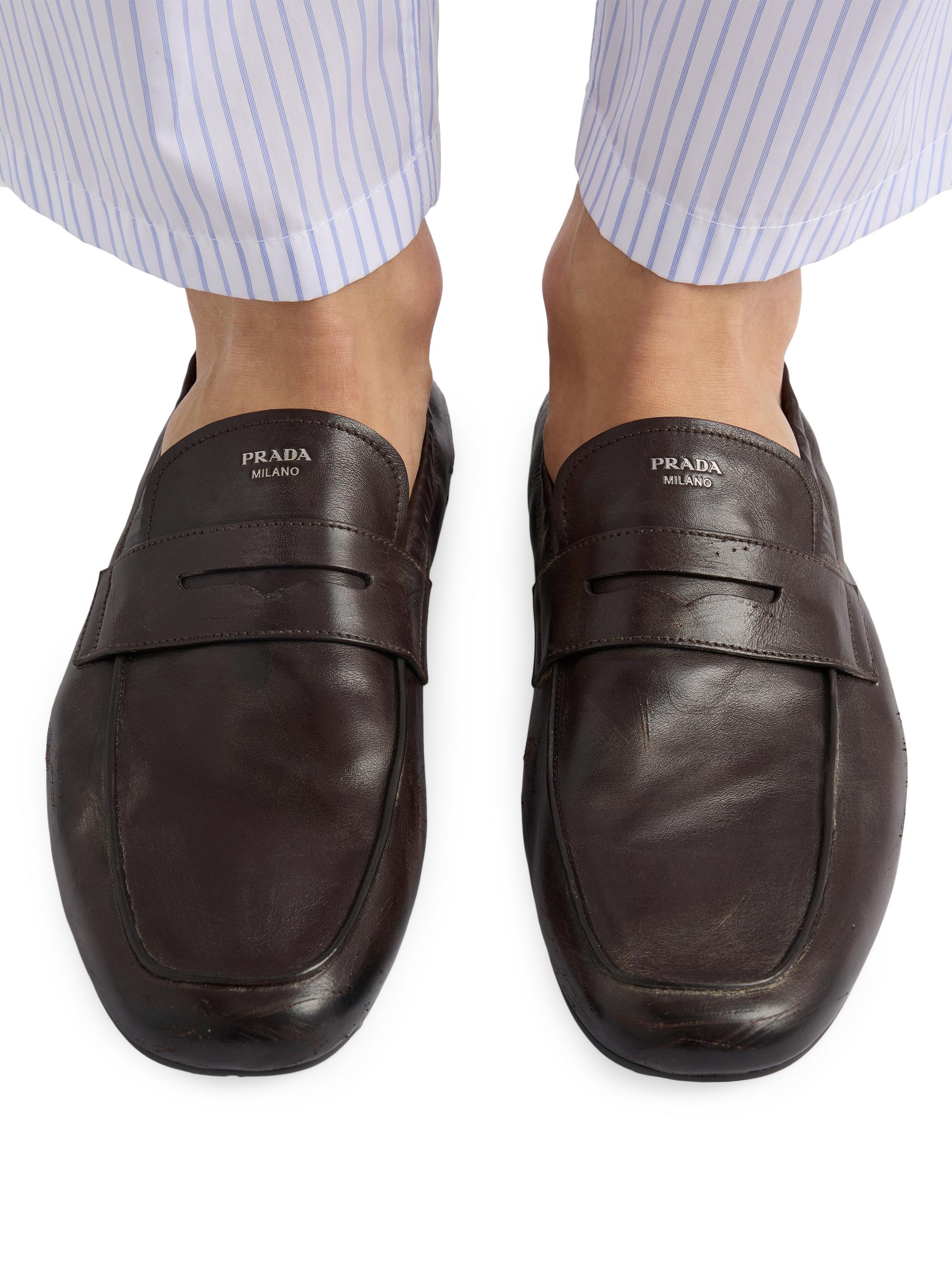Prada Men's Shuffle Antiqued Leather Loafers | Saks Fifth Avenue