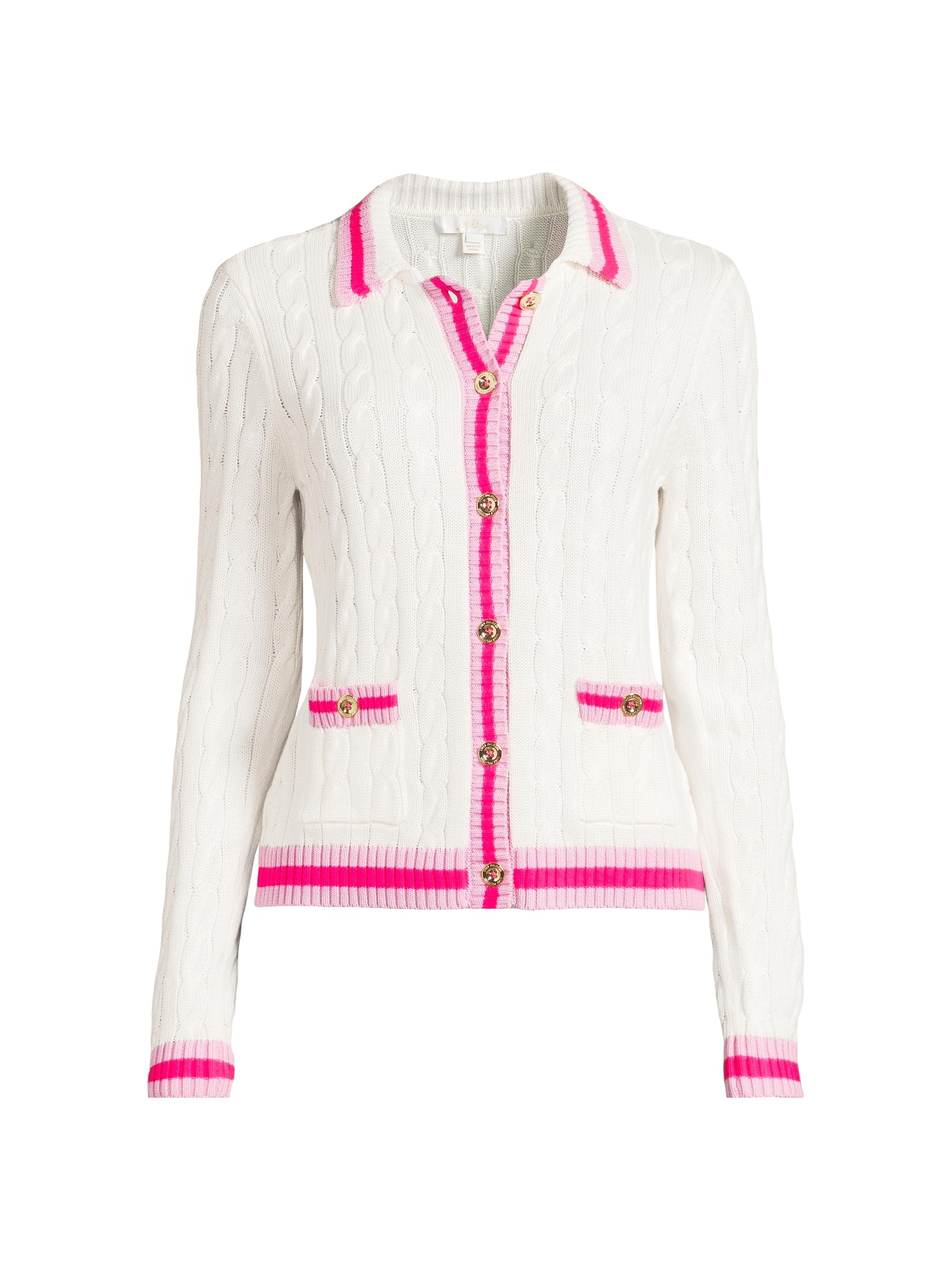 Lilly Pulitzer Brockton Cotton Cable-Knit Polo Cardigan | Saks