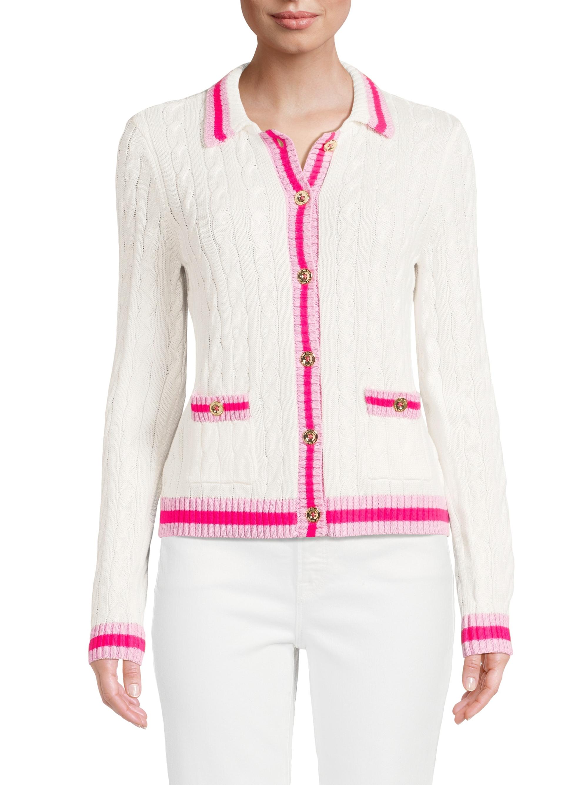 Lilly Pulitzer Brockton Cotton Cable-Knit Polo Cardigan | Saks