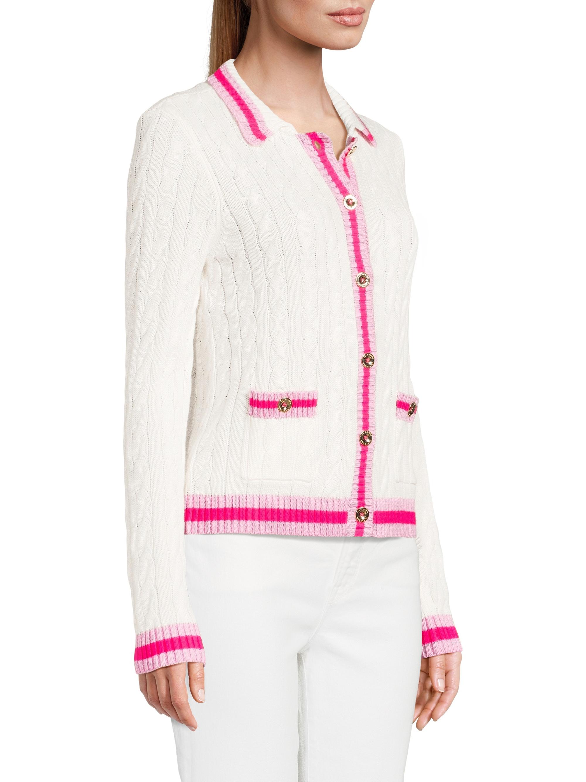 Lilly Pulitzer Brockton Cotton Cable-Knit Polo Cardigan | Saks