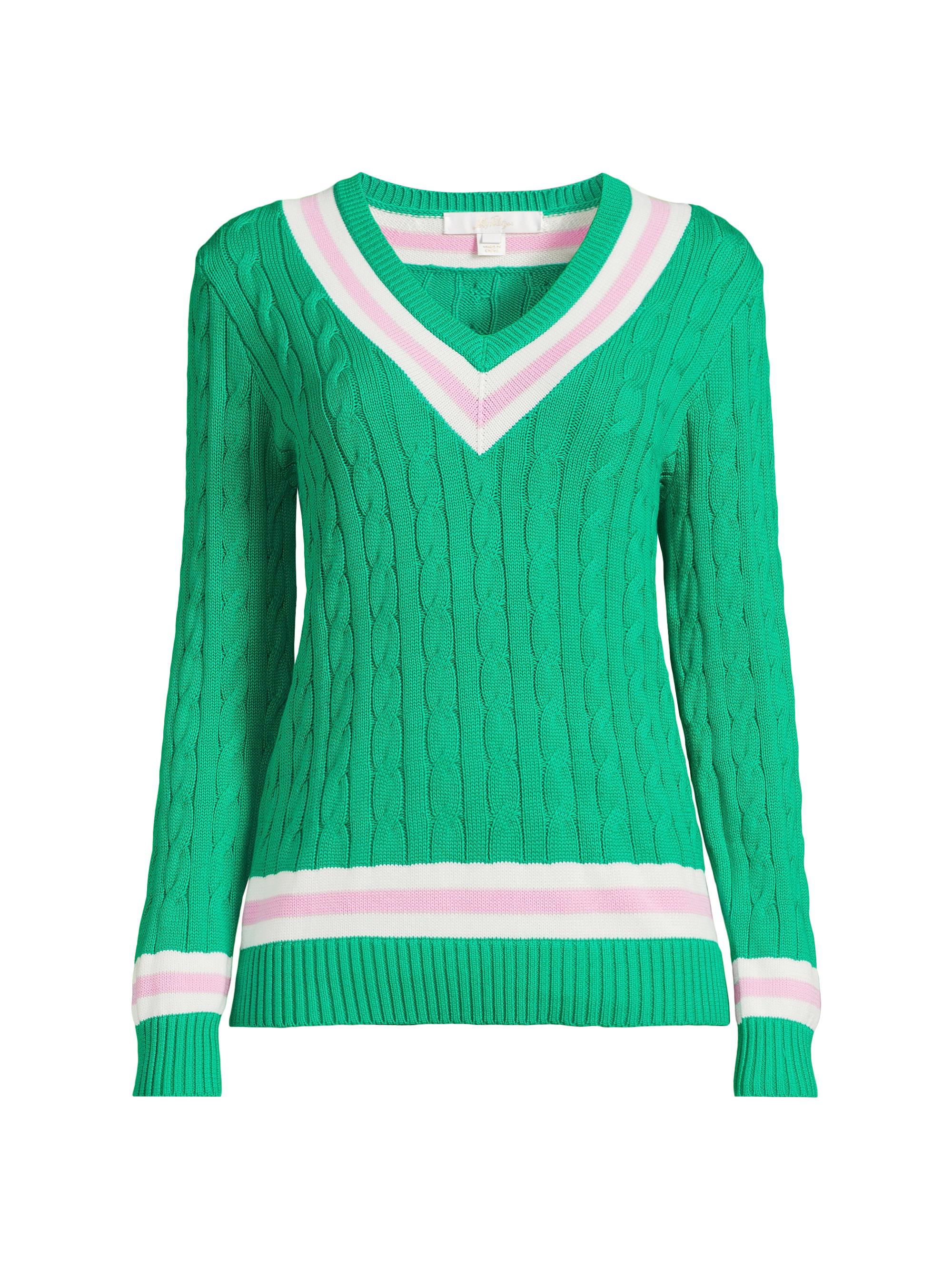 Lilly Pulitzer Women's Brockton Striped Cotton Cable-Knit Sweater - Kitts Green Pink Bliss