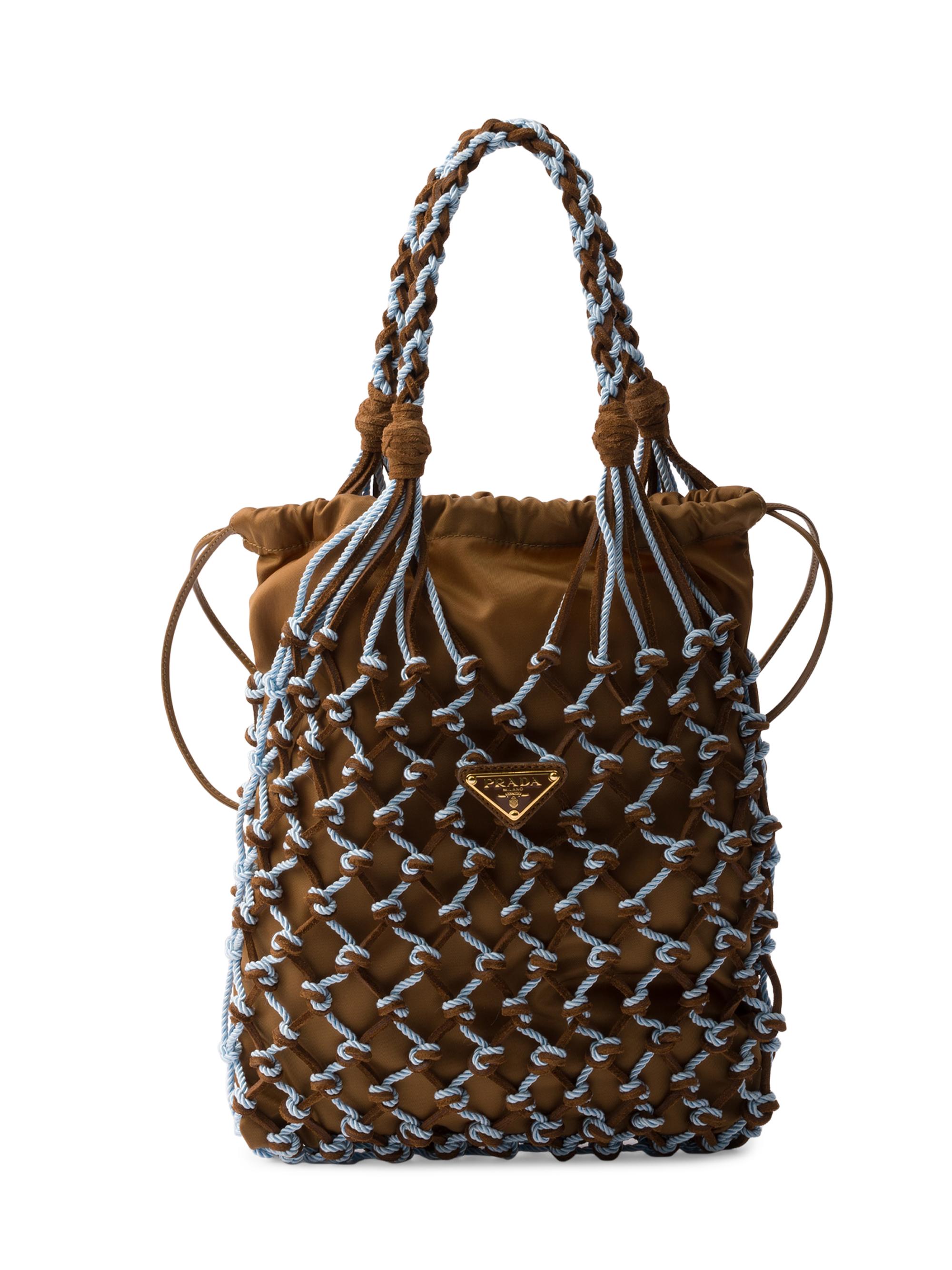 Prada Women's  Macrame and Suede Shoulder Bag - Brown Blue