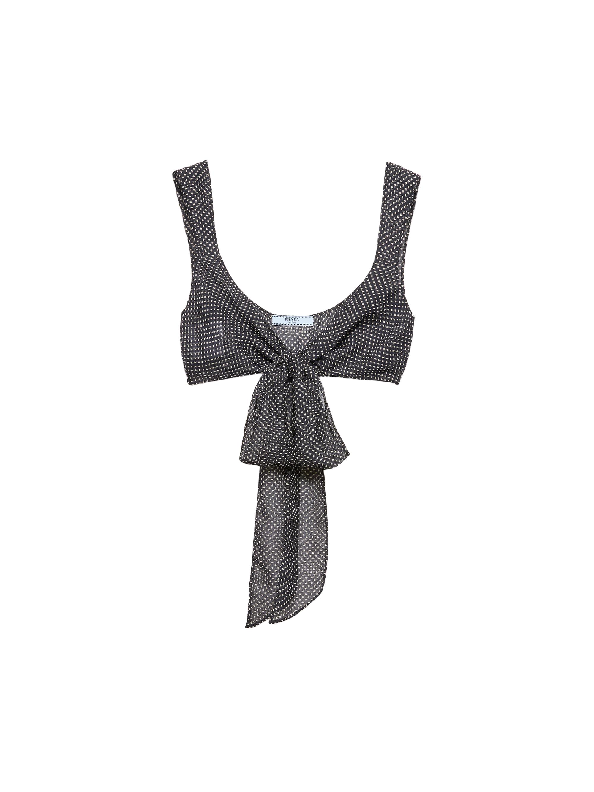 Prada Women's Polka-Dot Silk Chiffon Bralette Top - Black