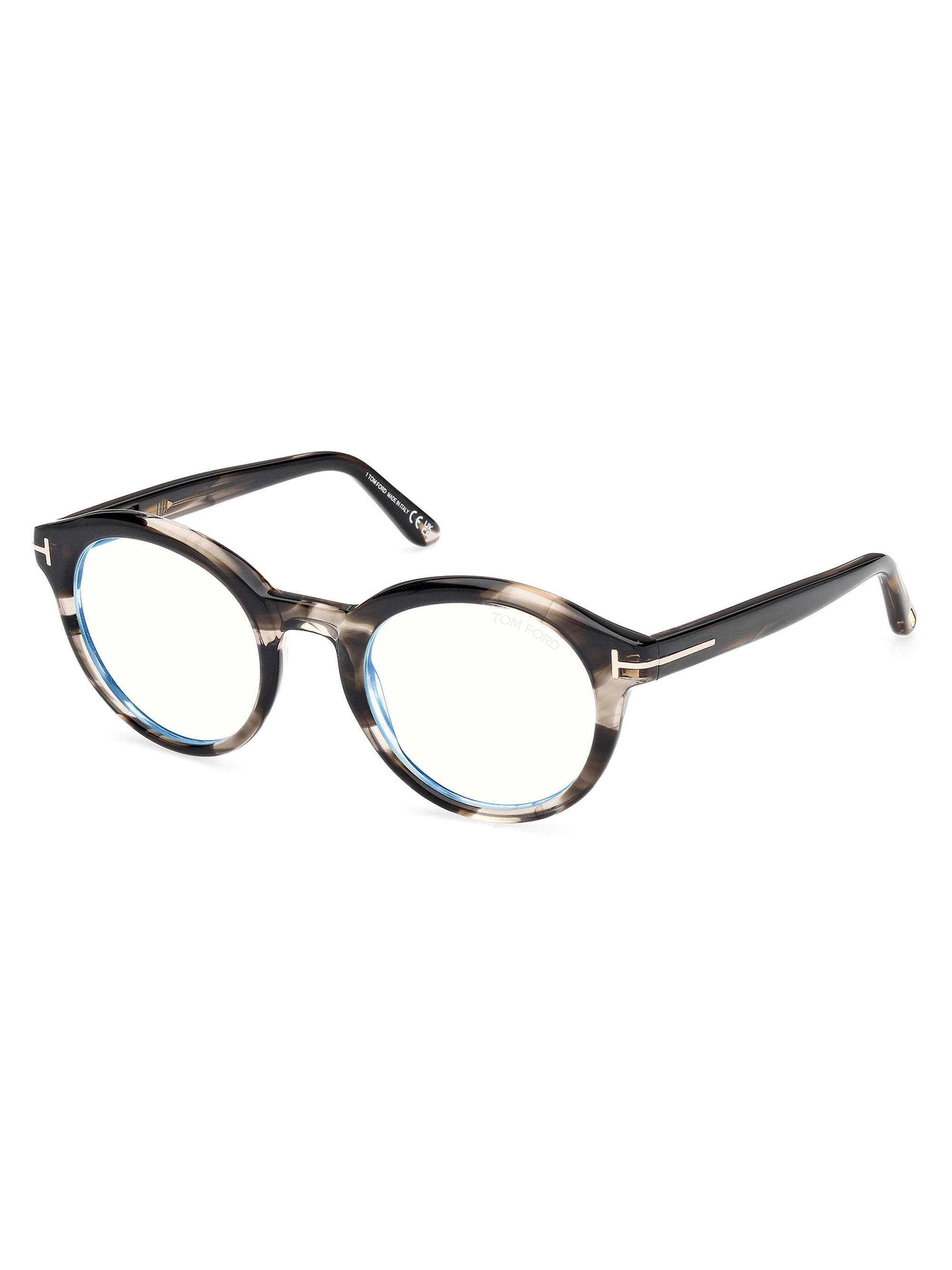 TOM FORD Men's 50MM Round Optical Eyeglasses - Striped Dark Grey Taupe
