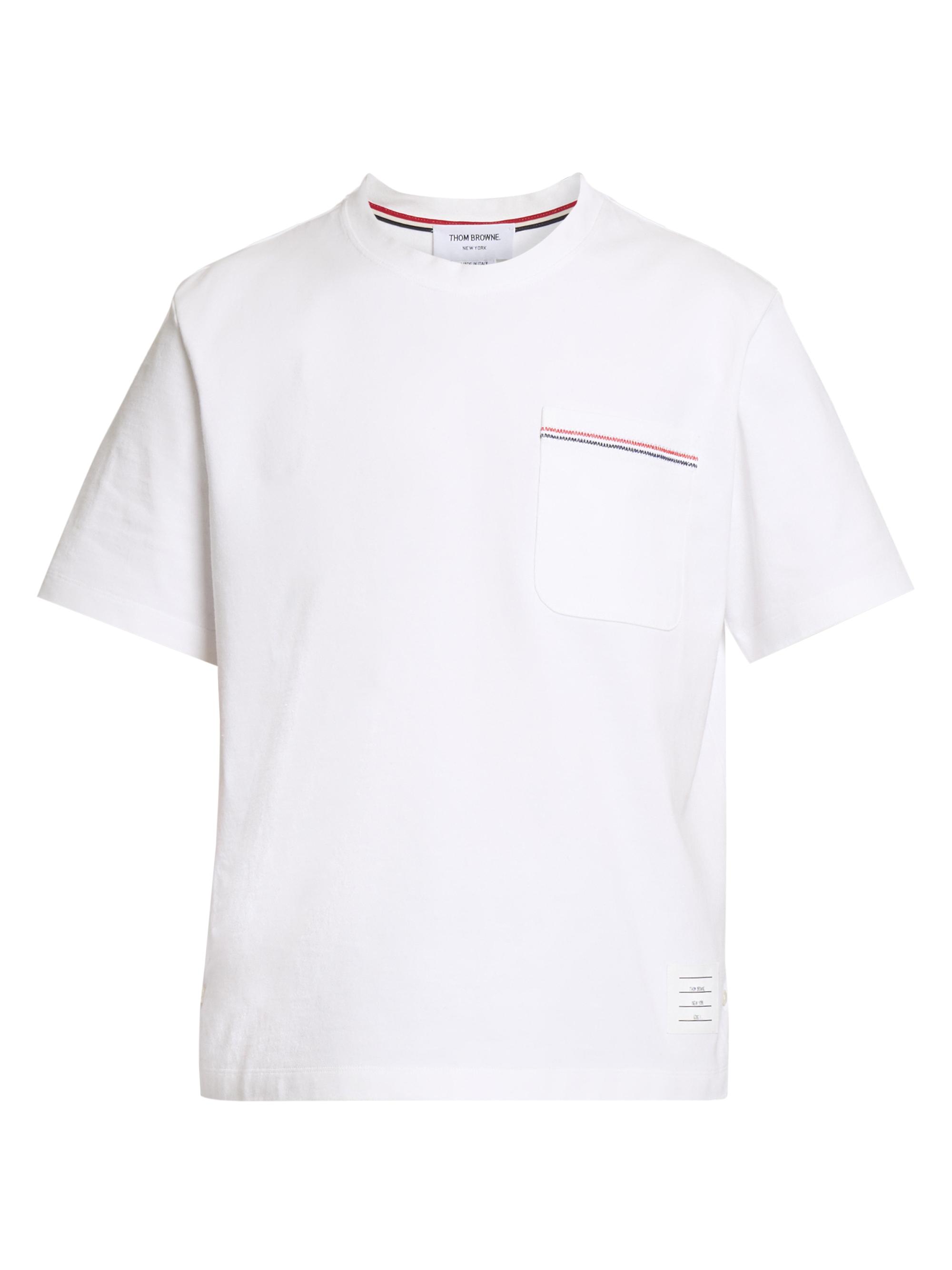 Thom Browne Men's Embroidered RWB Pocket Jersey T-Shirt - White