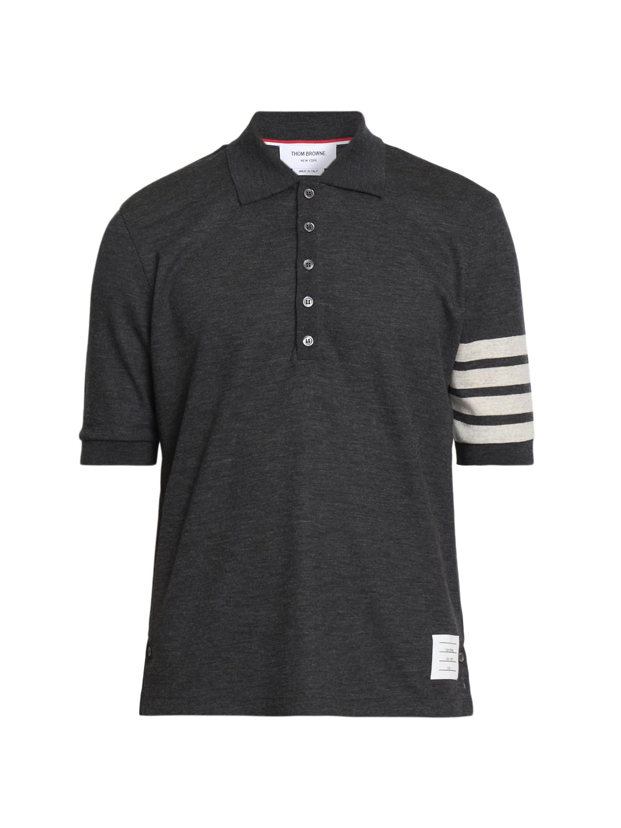 Thom Browne Men's 4-Bar Stripe Wool Jersey Polo Shirt - Charcoal