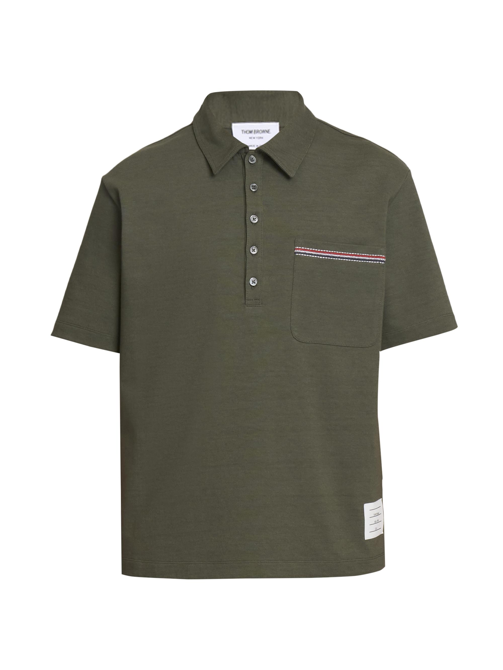 Thom Browne Men's Embroidered RWB Pocket Cotton Polo Shirt - Dark Green