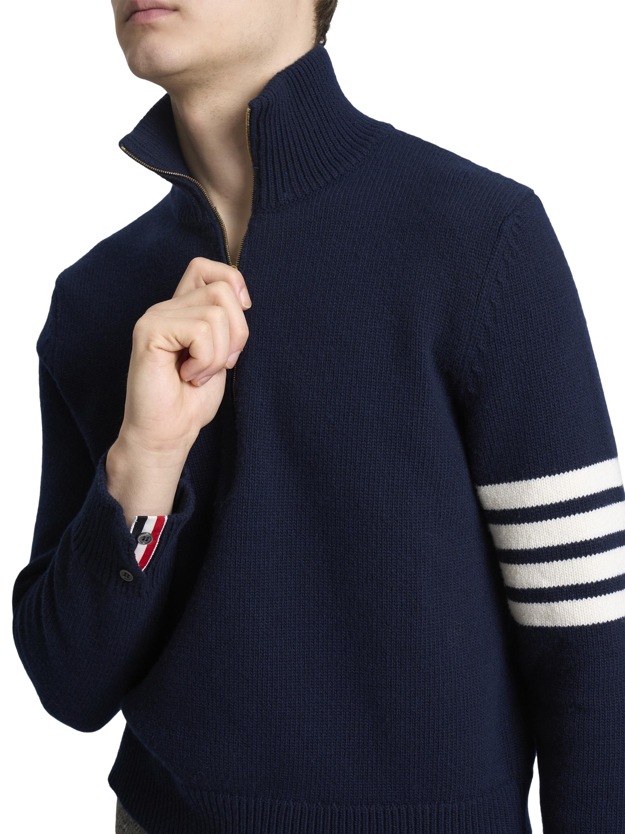Thom Browne 4-Bar Stripe Virgin Wool Half-Zip Sweater | Saks Fifth