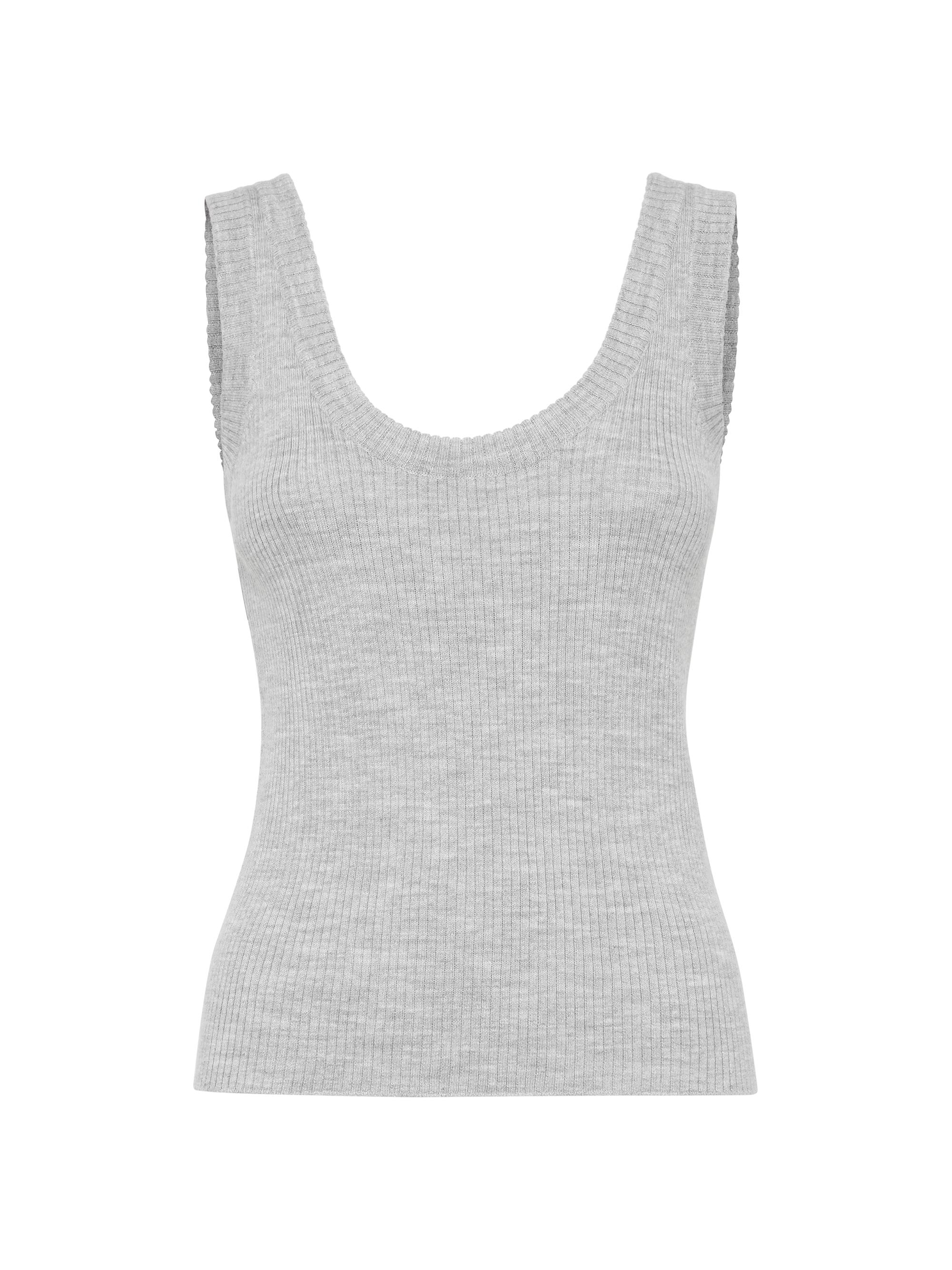 Brunello Cucinelli Women's Virgin Wool and Cashmere Rib Knit Top with Monili - Grey