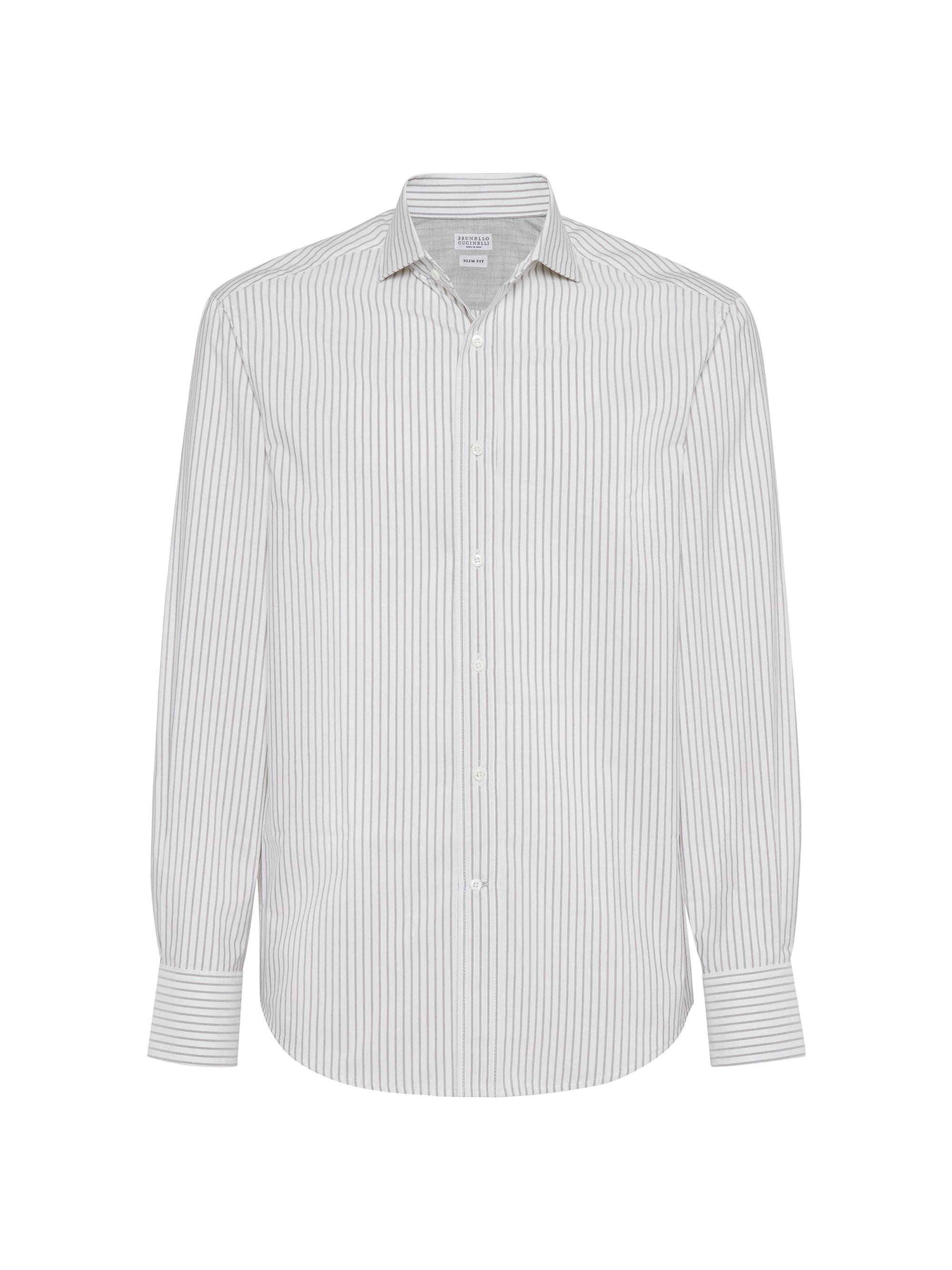 Brunello Cucinelli Men's Striped Poplin Slim Fit Shirt - White