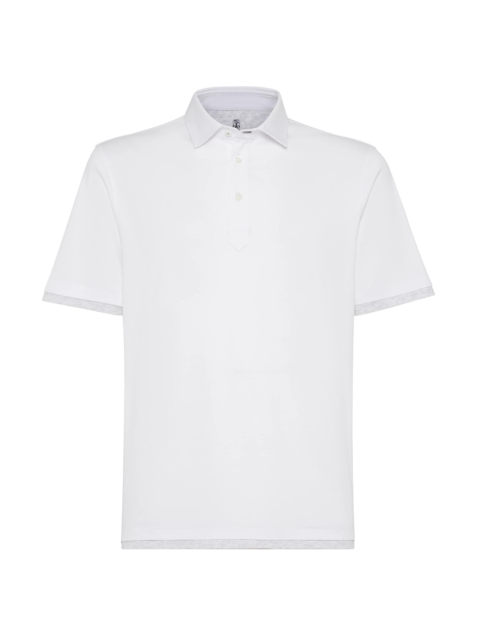 Brunello Cucinelli Men's Cotton Jersey Polo with Shirt Style Collar - White