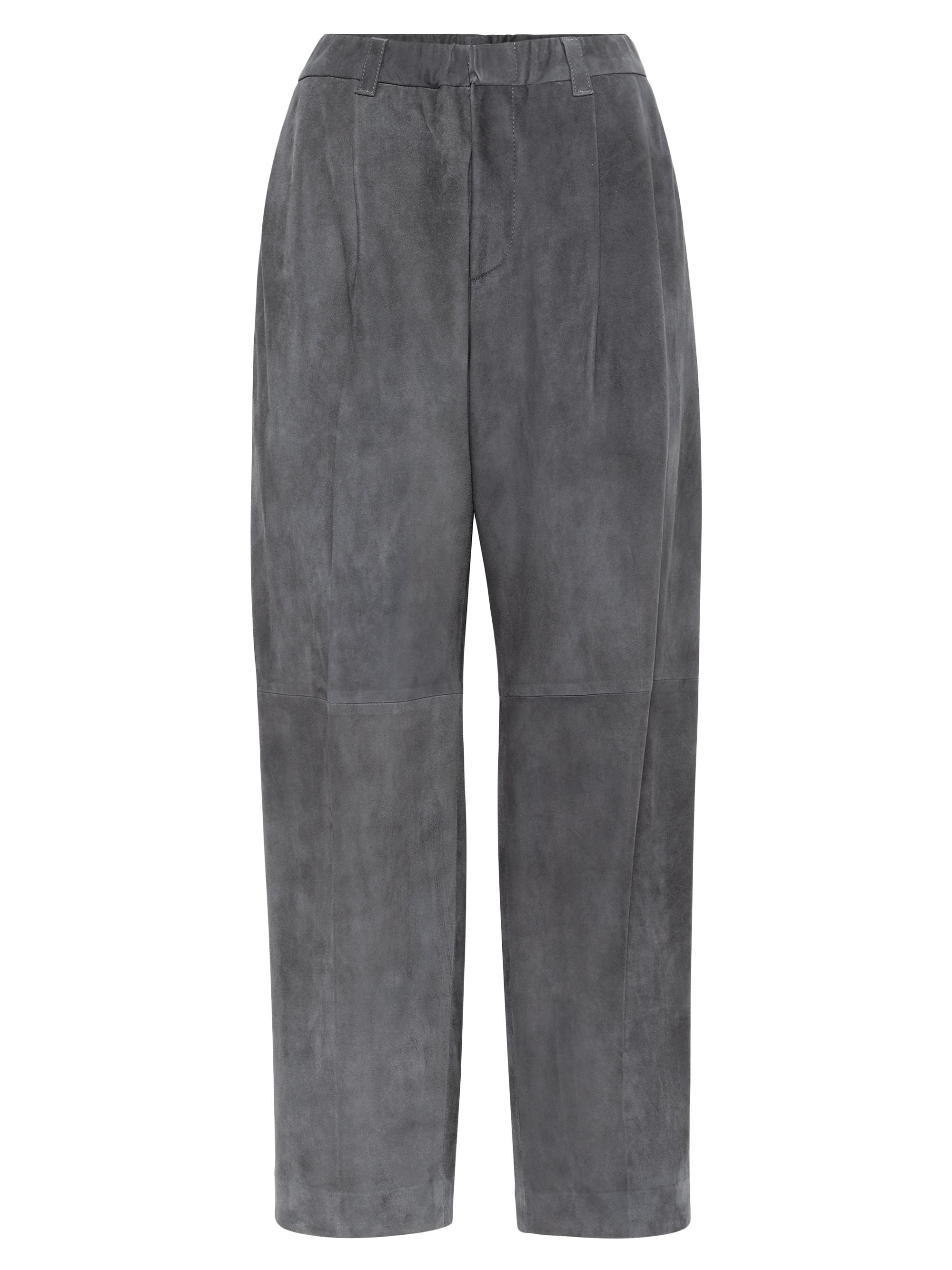 Brunello Cucinelli Women's Suede Cropped Baggy Trousers - Lead