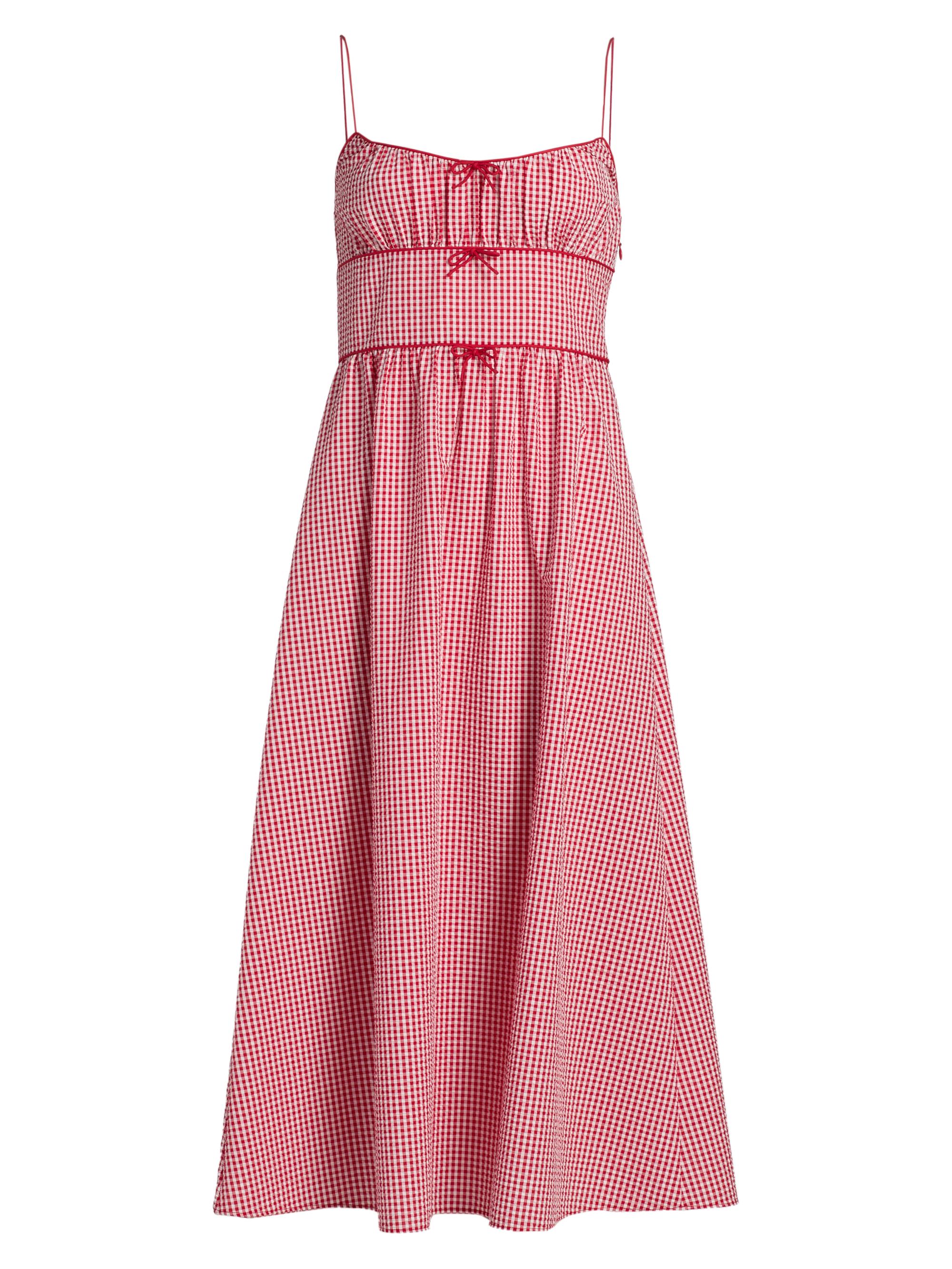 DÔEN Women's Belline Gingham Tie Midi-Dress - Rouge La Maddalena Gingham