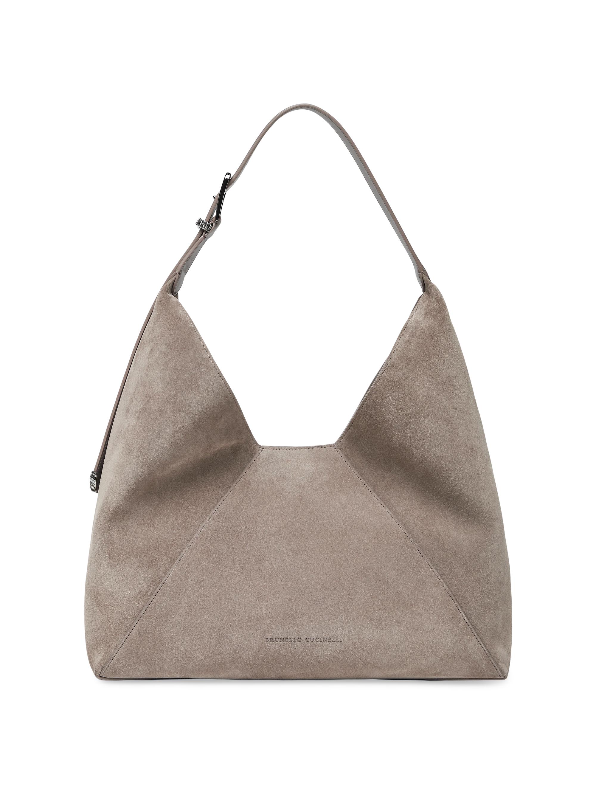 Brunello Cucinelli Women's Duo Hobo Bag in Suede Calfskin - Dark Grey