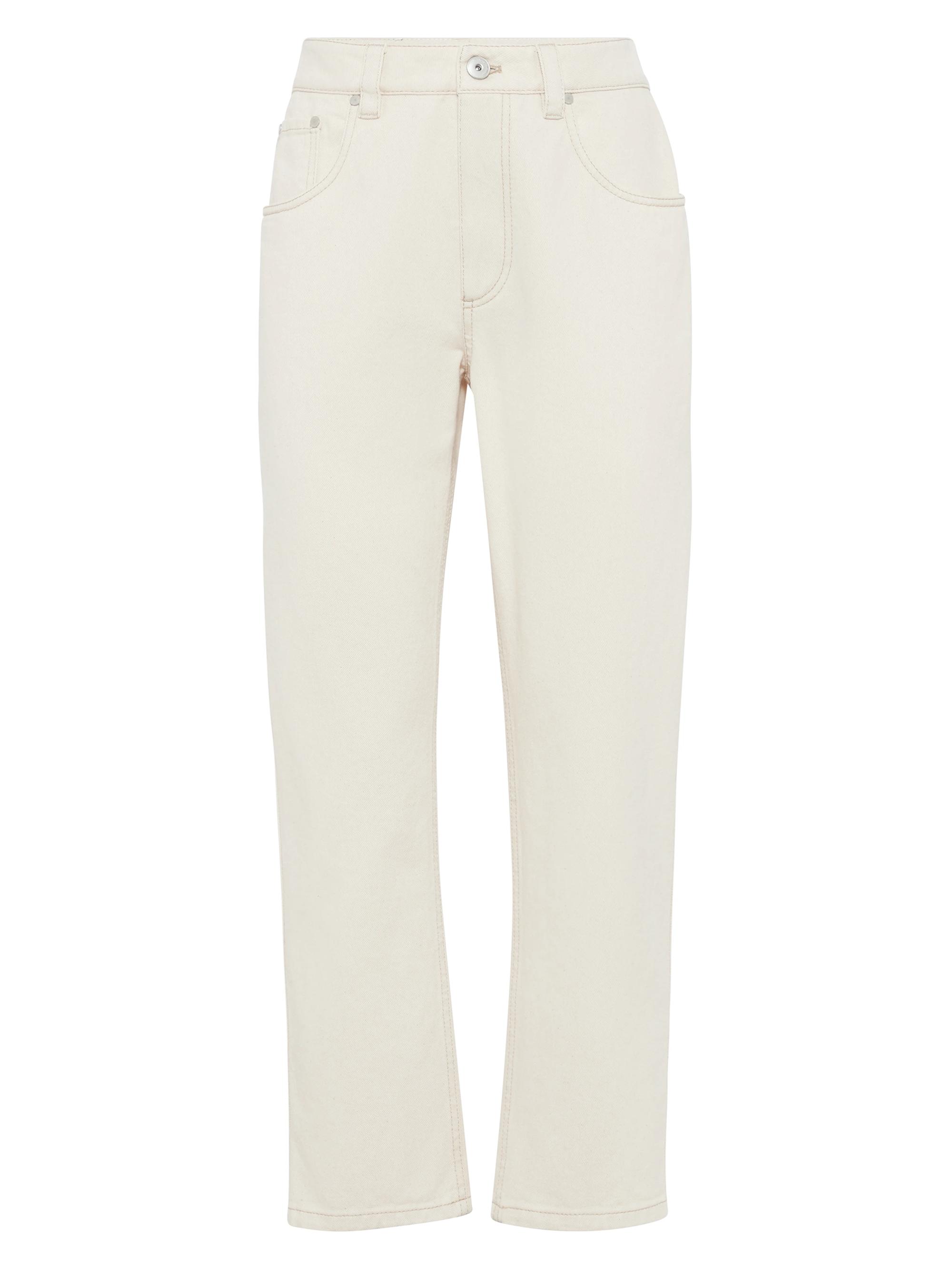Brunello Cucinelli Women's Stretch Dyed Denim Straight Trousers - Ecru