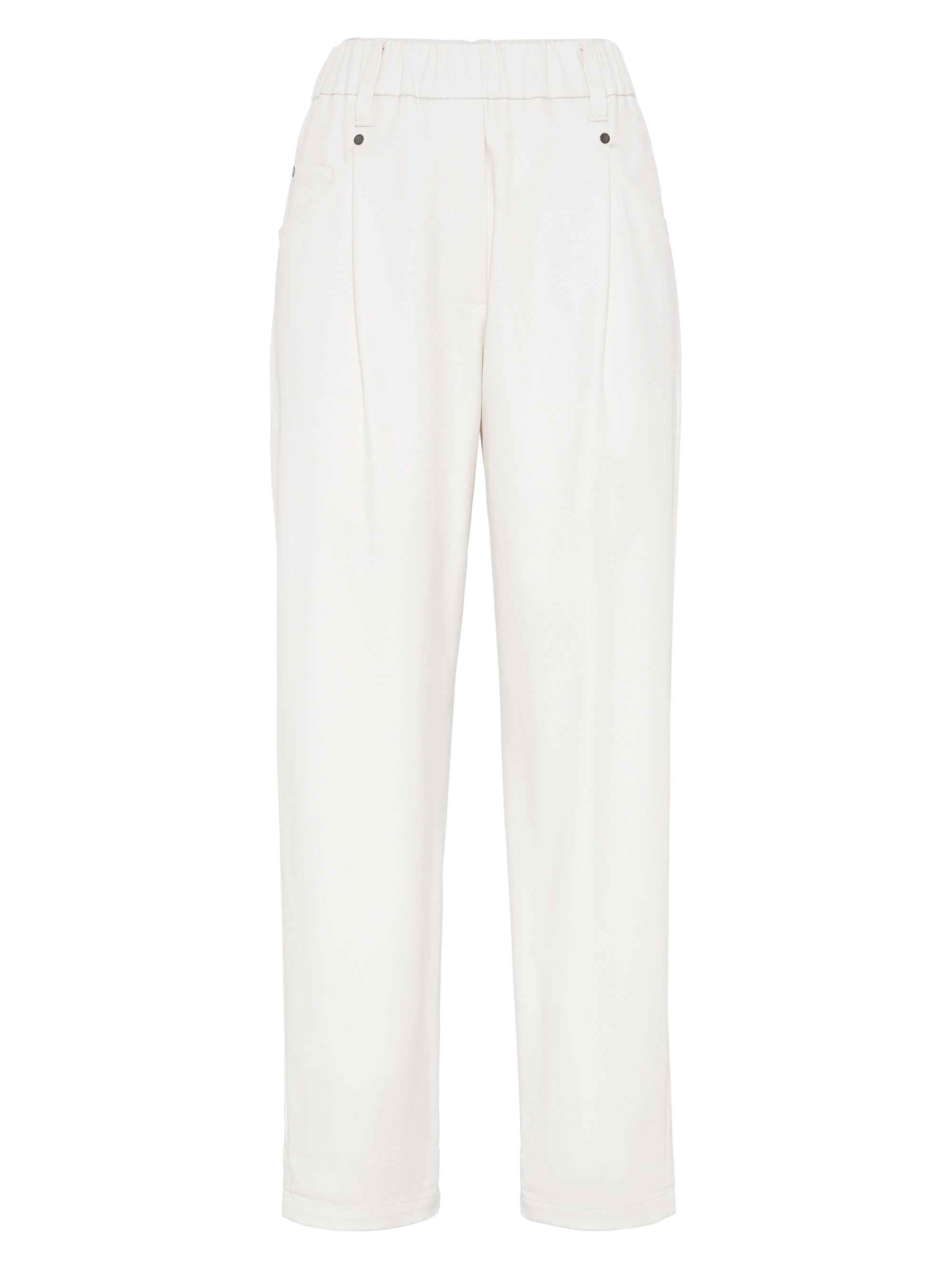 Brunello Cucinelli Women's Stretch Cotton Cover Baggy Pull On Trousers - Snow