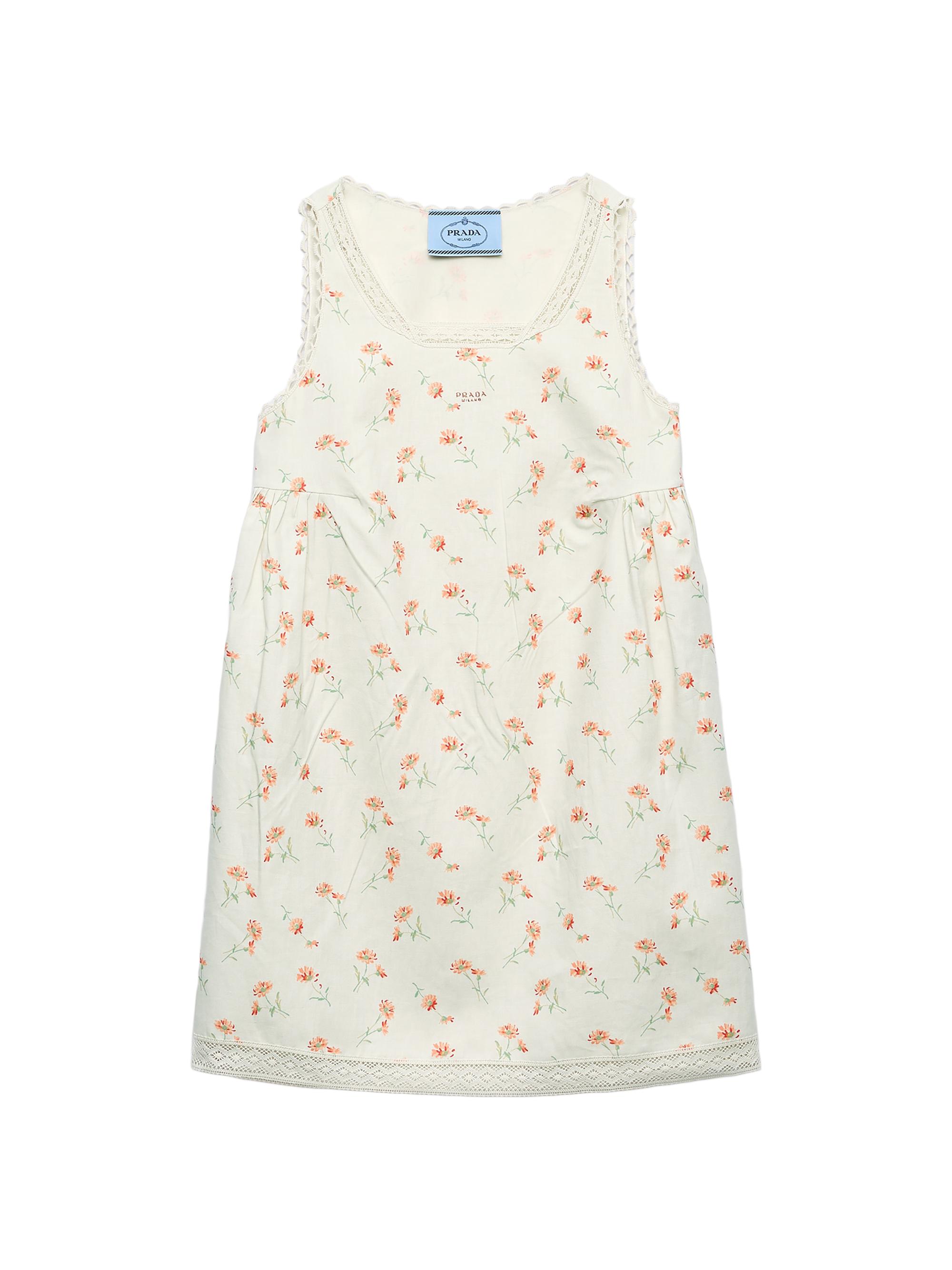 Prada Women's Floral Print Linen Mini-Dress - Beige Khaki