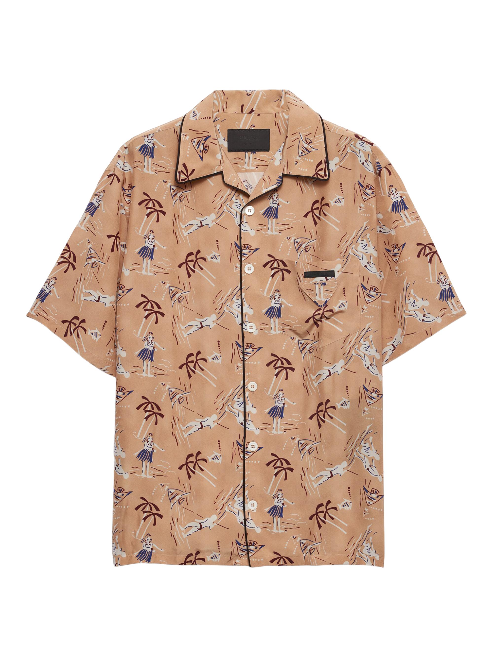 Prada Men's Printed Silk Blend Bowling Shirt - Beige