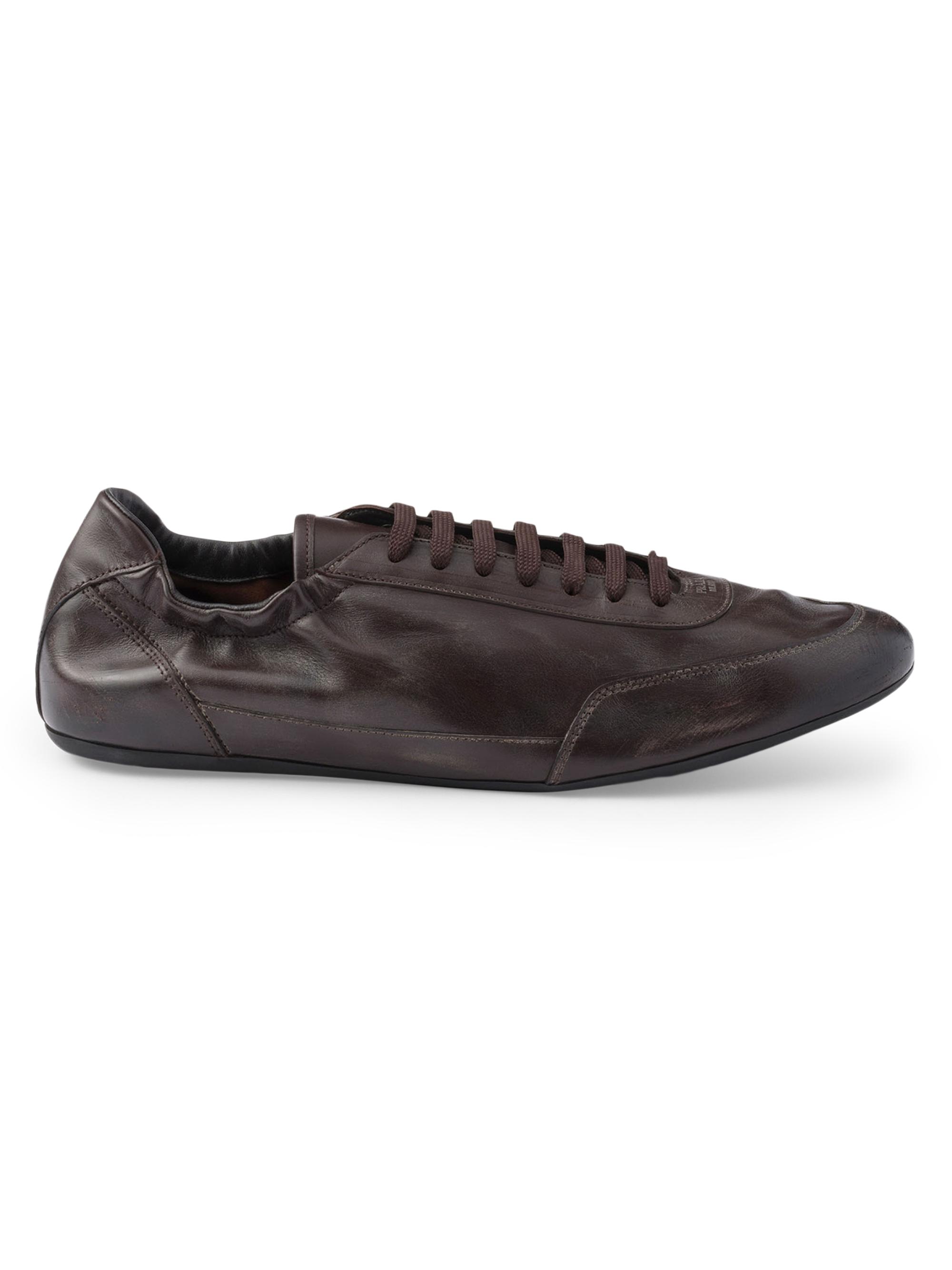 Prada Men's Collapse Leather Sneakers - Brown