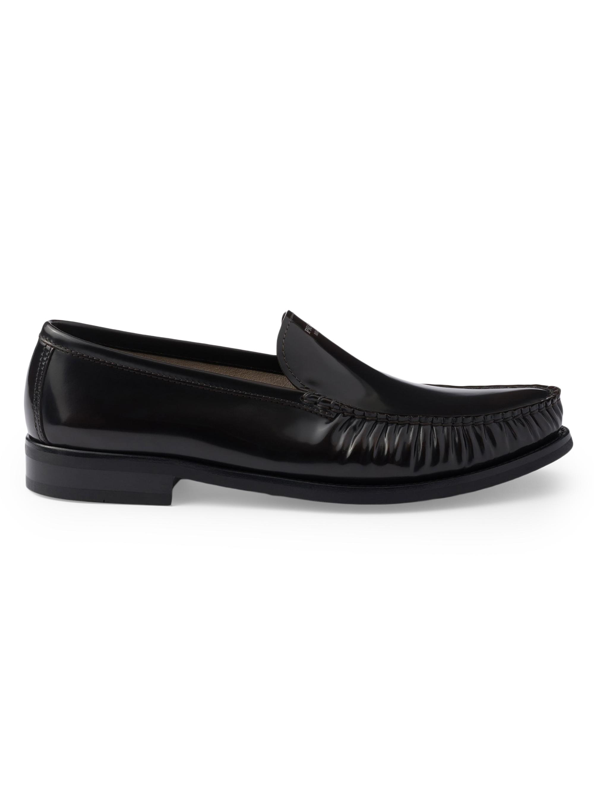 Prada Men's Brushed Leather Loafers - Brown Black