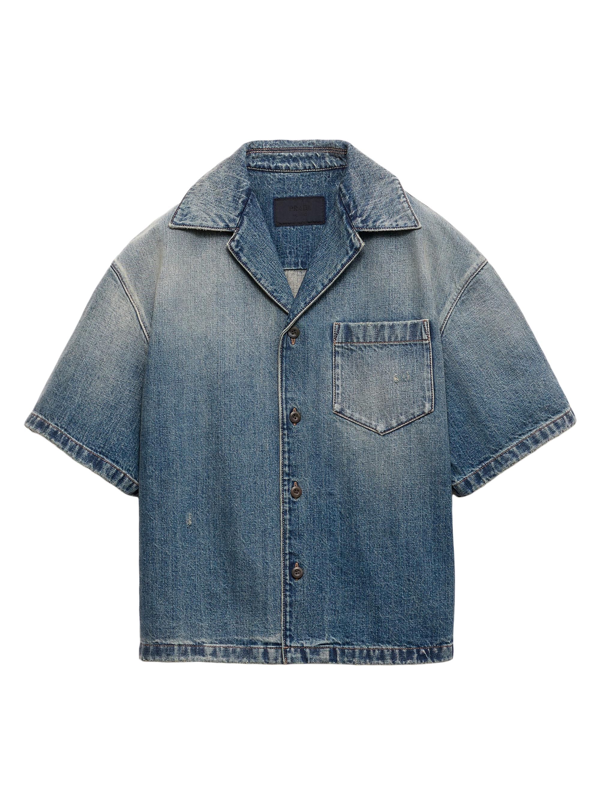 Prada Men's Denim Bowling Shirt - Blue