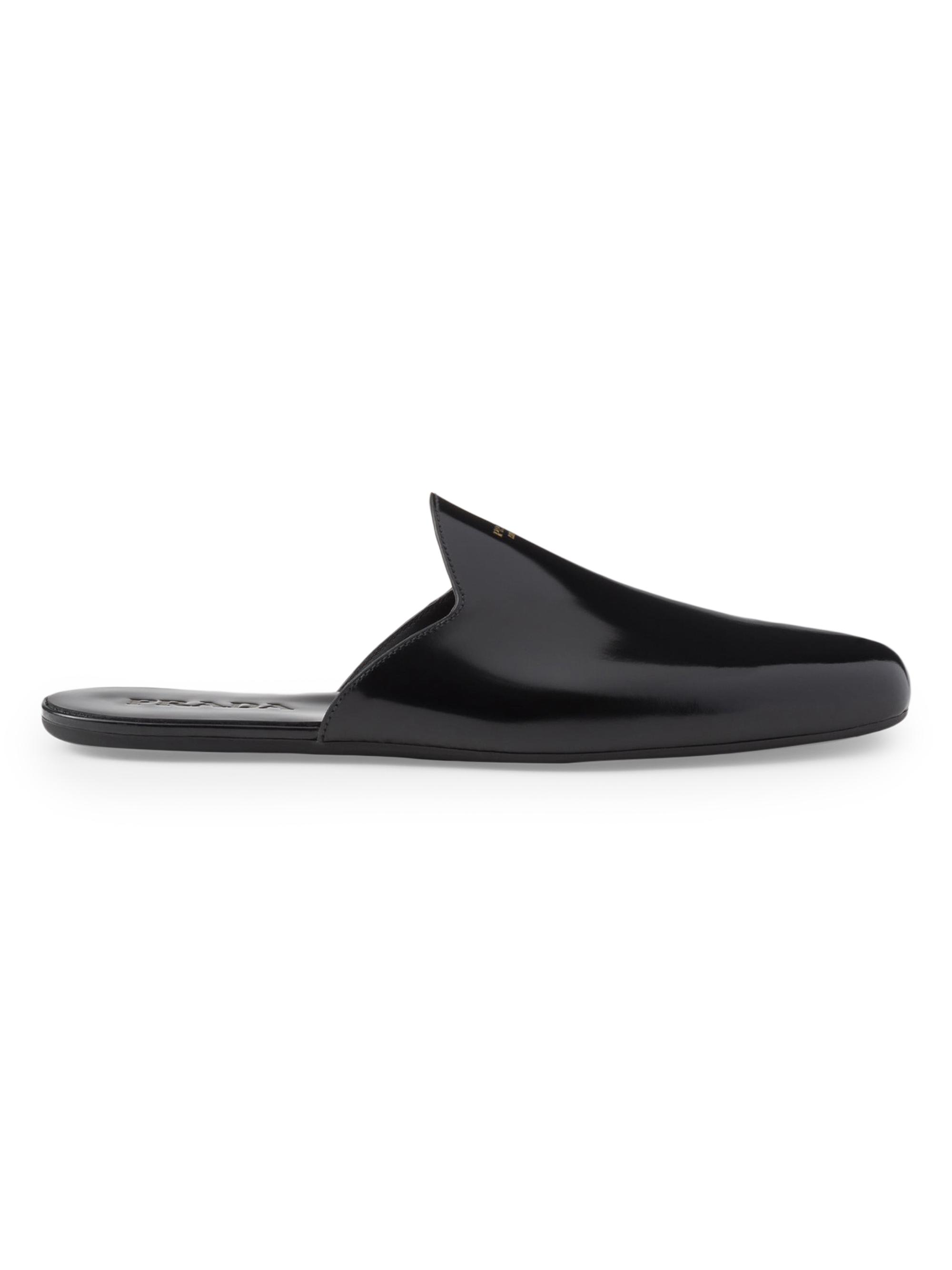 Prada Men's Brushed Leather Slippers - Black